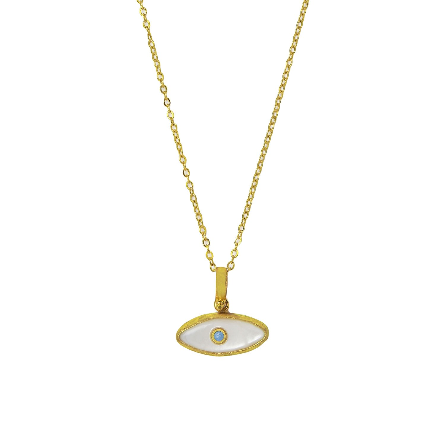 Women’s White / Gold Aretha Mother Of Pearl Eye Pendant Necklace Ottoman Hands