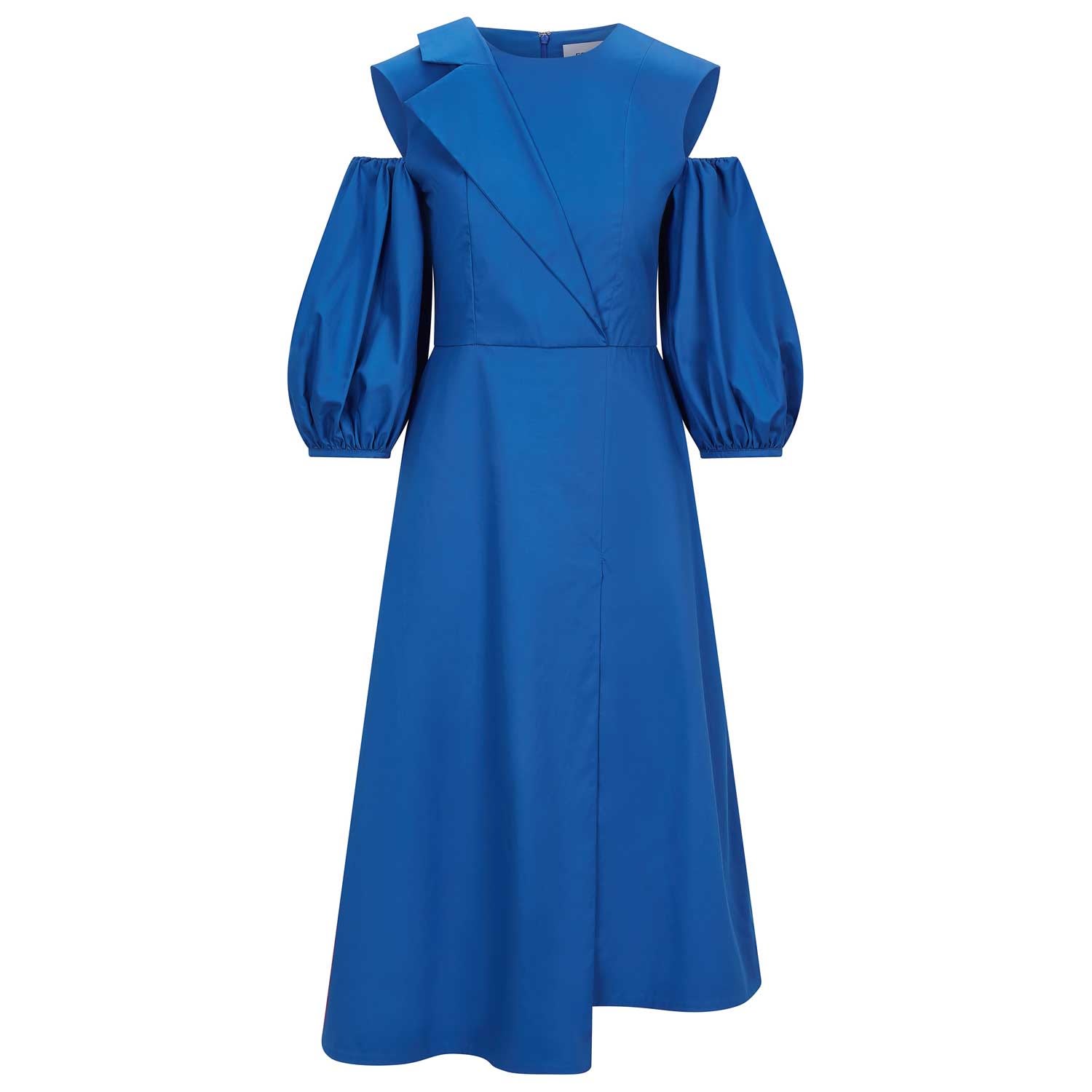 Women’s Asymmetric Lapel A-Line Cotton Dress - Sapphire Blue Medium Femponiq