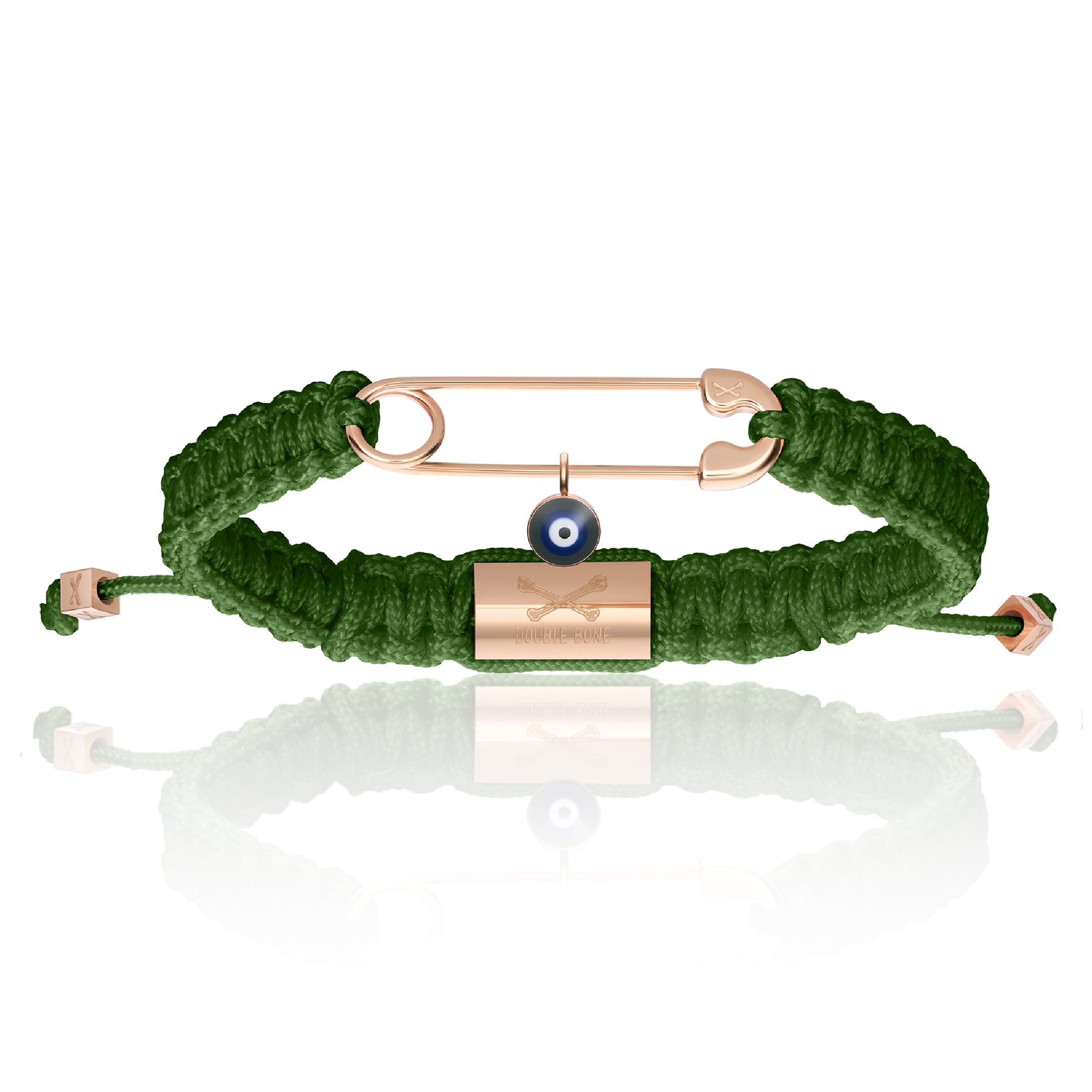 Men’s Pink Gold Safety Pin With Military Green Polyester Bracelet Unisex Double Bone Bracelets