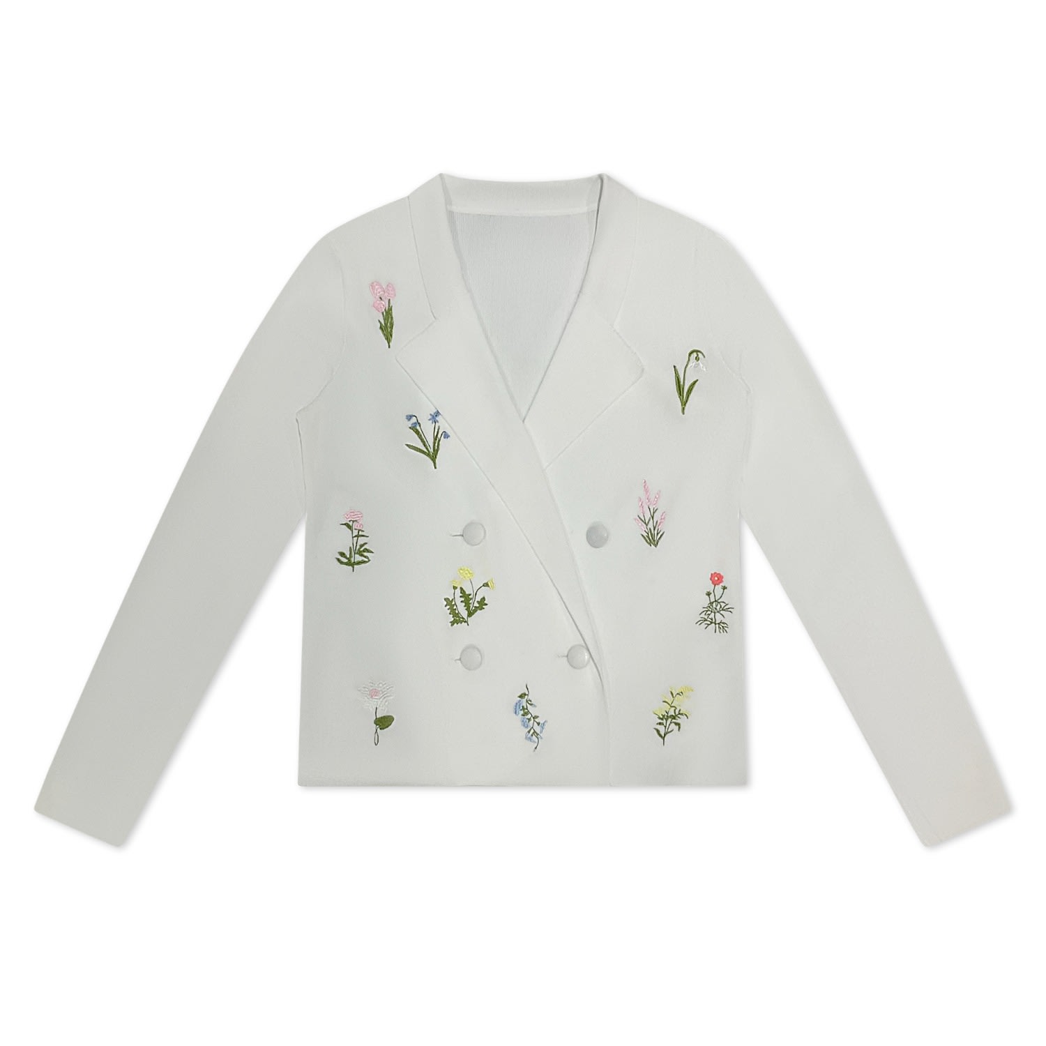 Women’s White Flower Embroidered Knit Blazer Medium Roch Perel