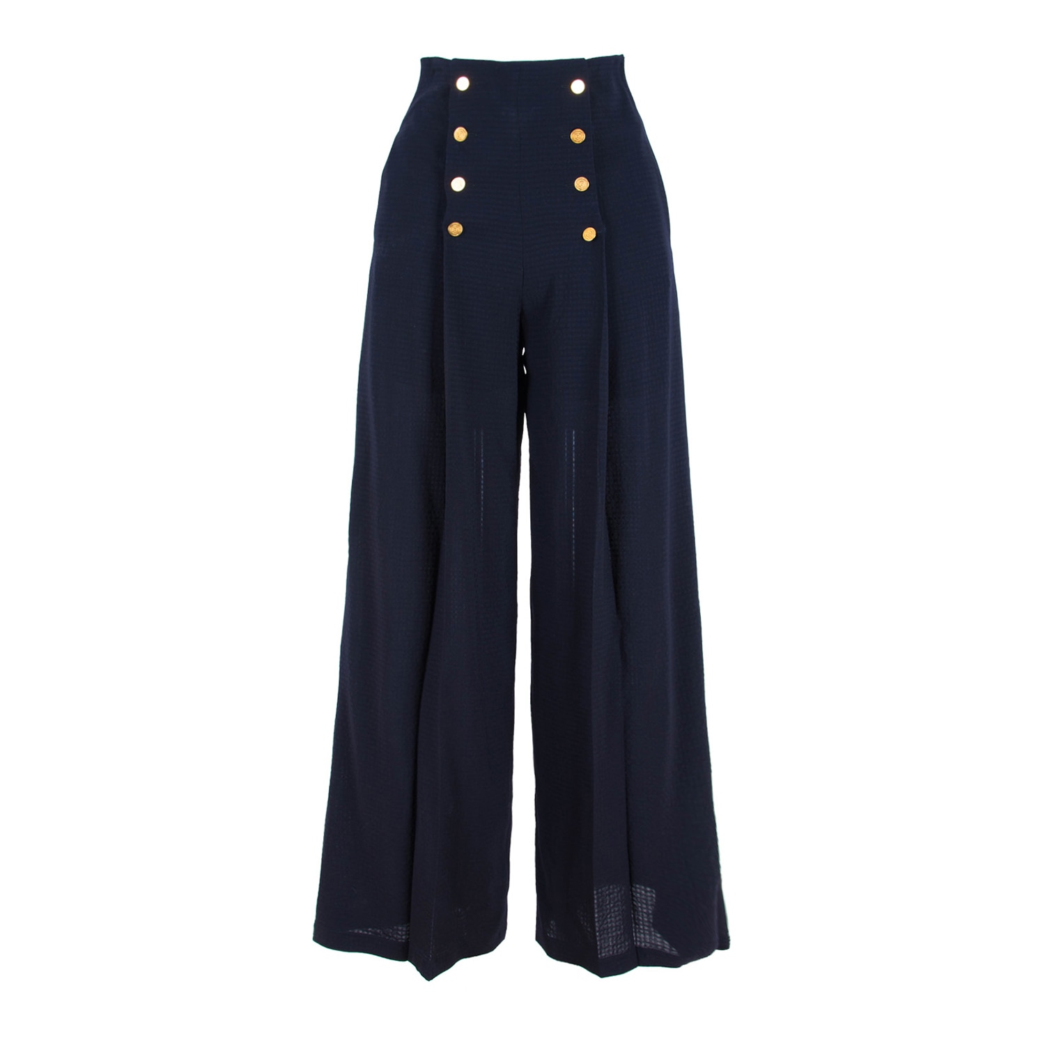 Women’s Blue Wool Wide-Leg High-Waisted Trousers Large Rua & Rua