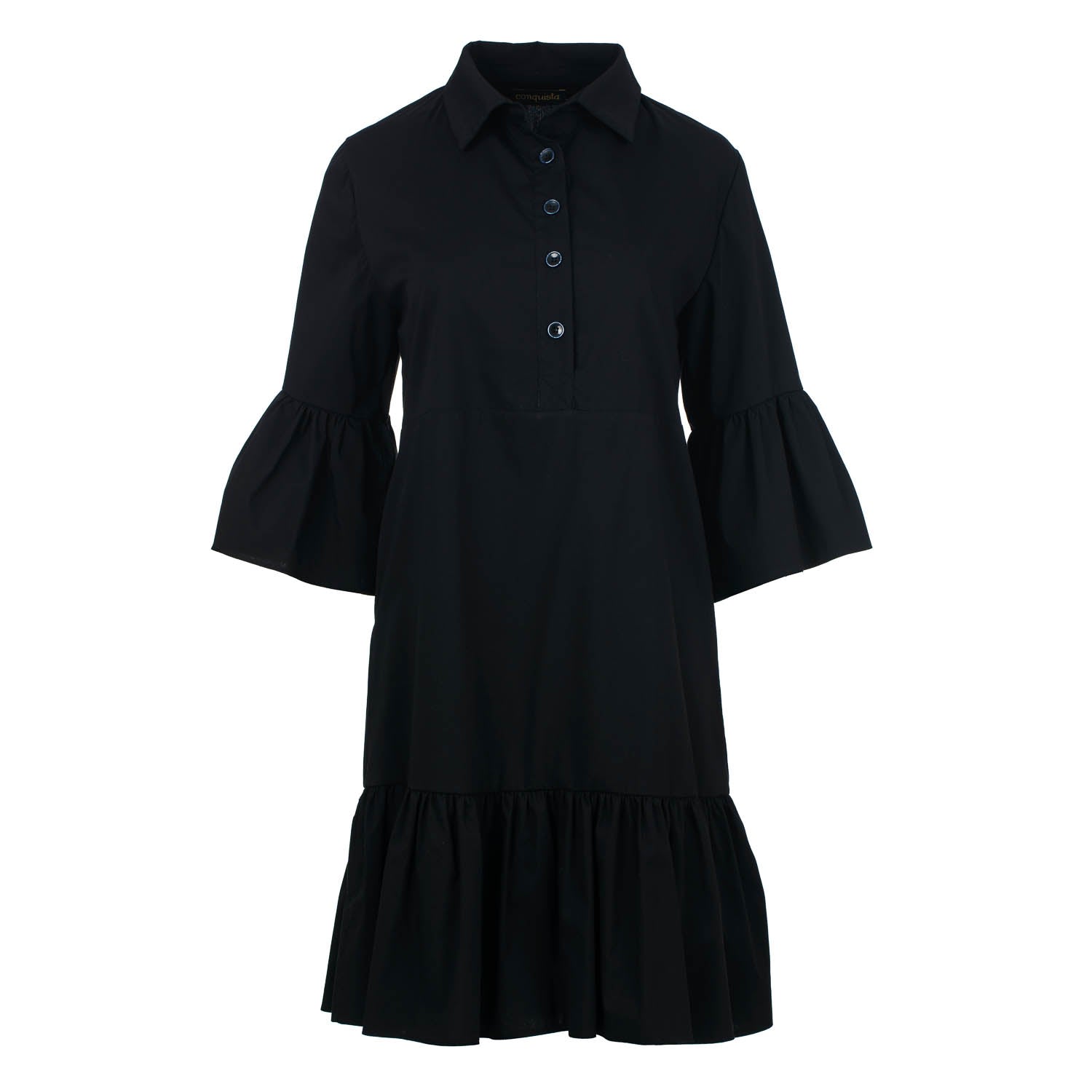 Women’s Black Bell Sleeve Dress With Ruffle Hem Medium Conquista