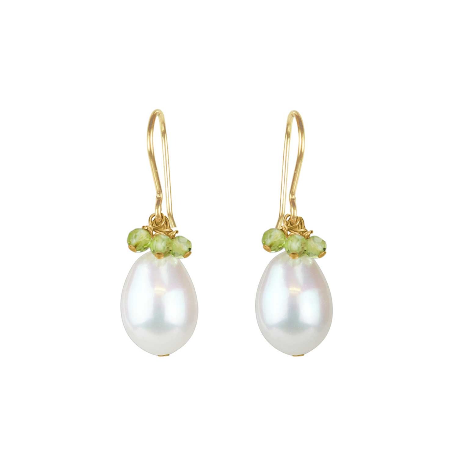 Women’s White / Gold / Green Pearl & Peridot Cluster Earrings Mounir London