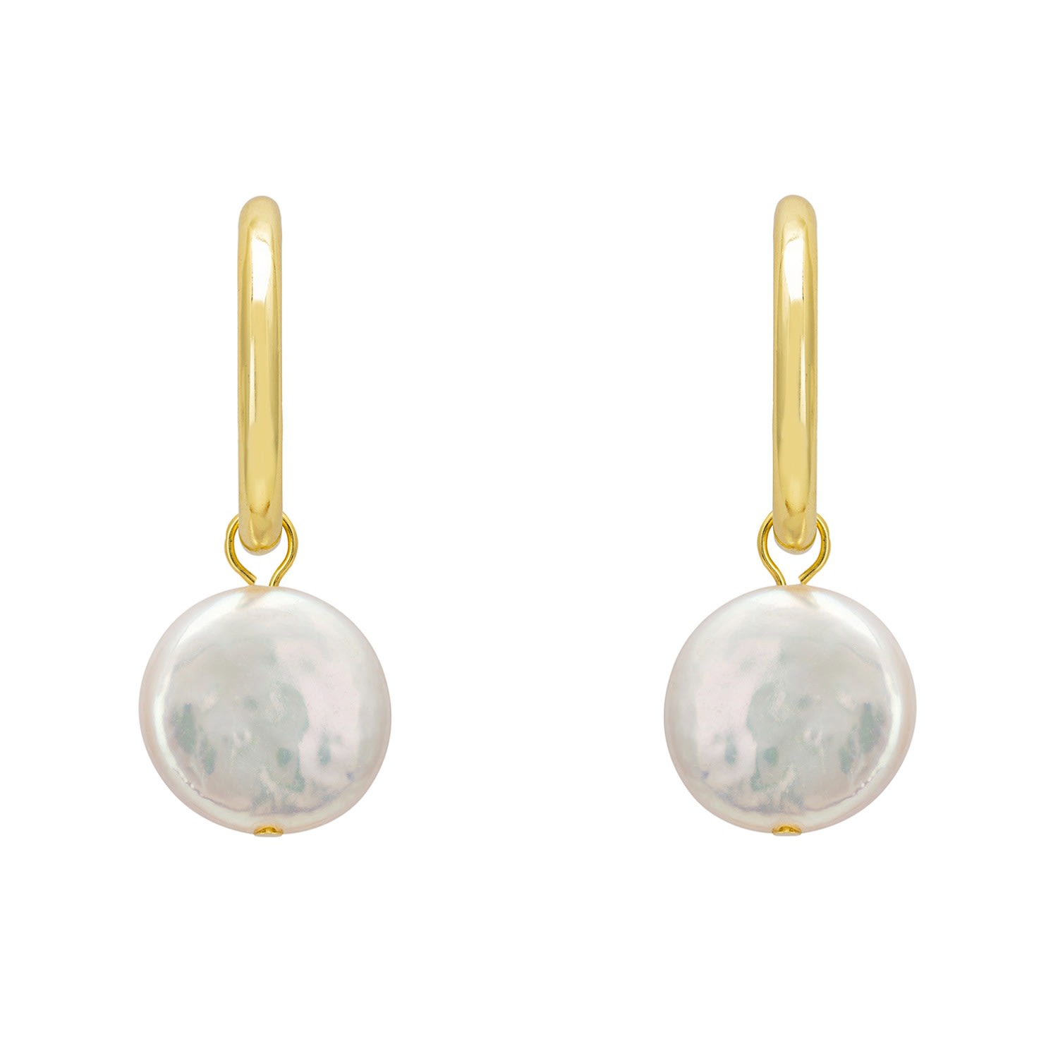 Women’s Gold / White Coin Pearl Hoop Earrings Gold Latelita