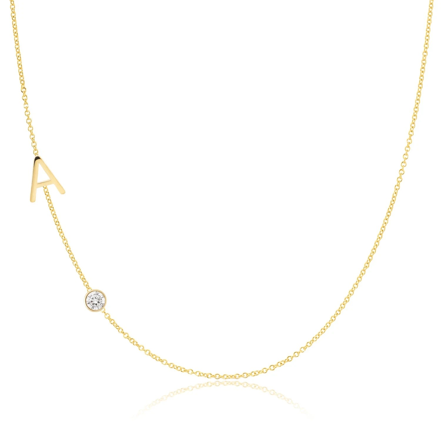 Women’s Monogram Necklace With Diamond - Yellow Gold - 18" Maya Brenner