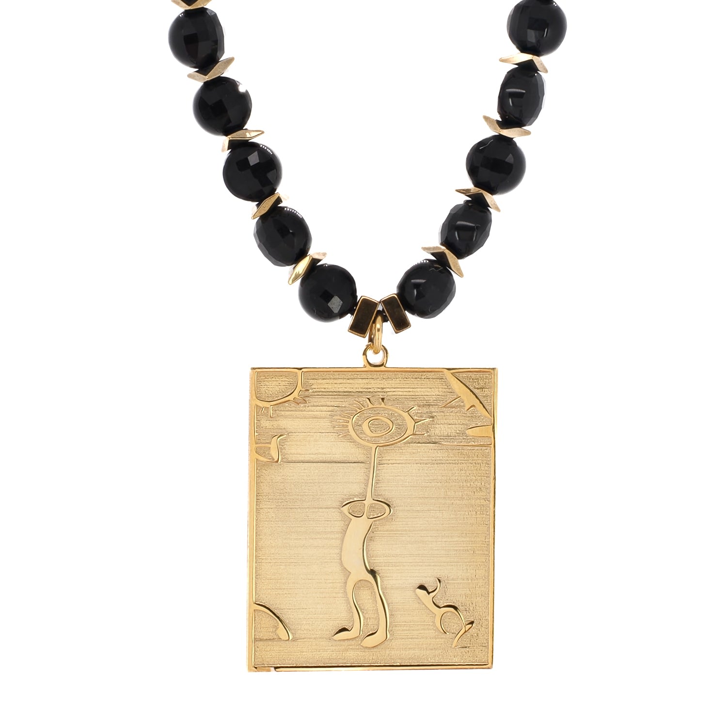 Women’s Gold / Black Healer Spiral Sun Shamanic Pendant Black Onyx Beaded Necklace - Gold Ebru Jewelry