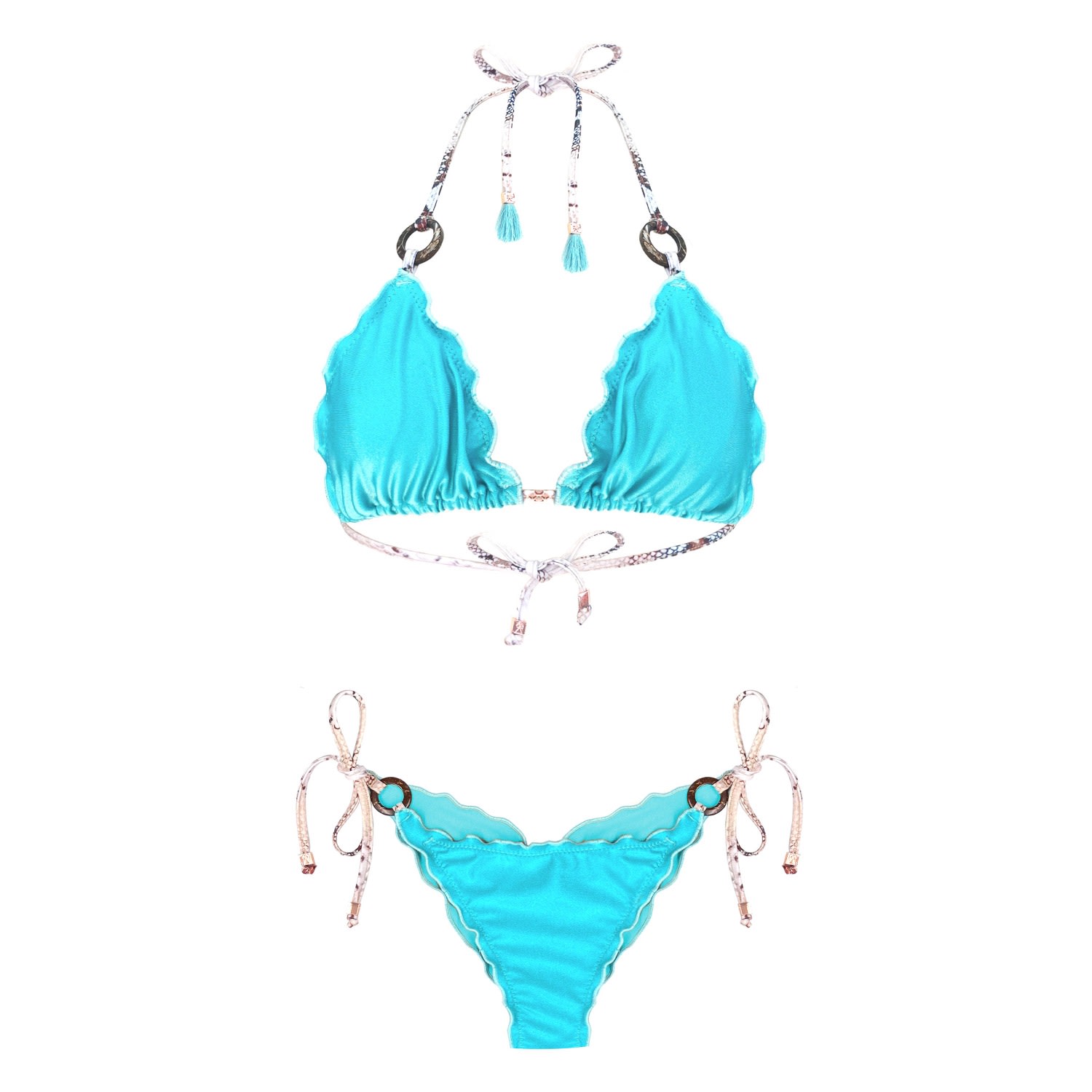 Women’s Neutrals / Blue / Rose Gold Aqua Bikini Halter Top Savina And Tie-Side Bottom Laia - Blue, Neutrals, Rose Gold Extra Large Elin Ritter Ibiza