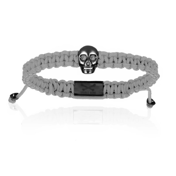 Men’s Grey Black Pvd Skull With Gray Polyester Bracelet Unisex Double Bone Bracelets