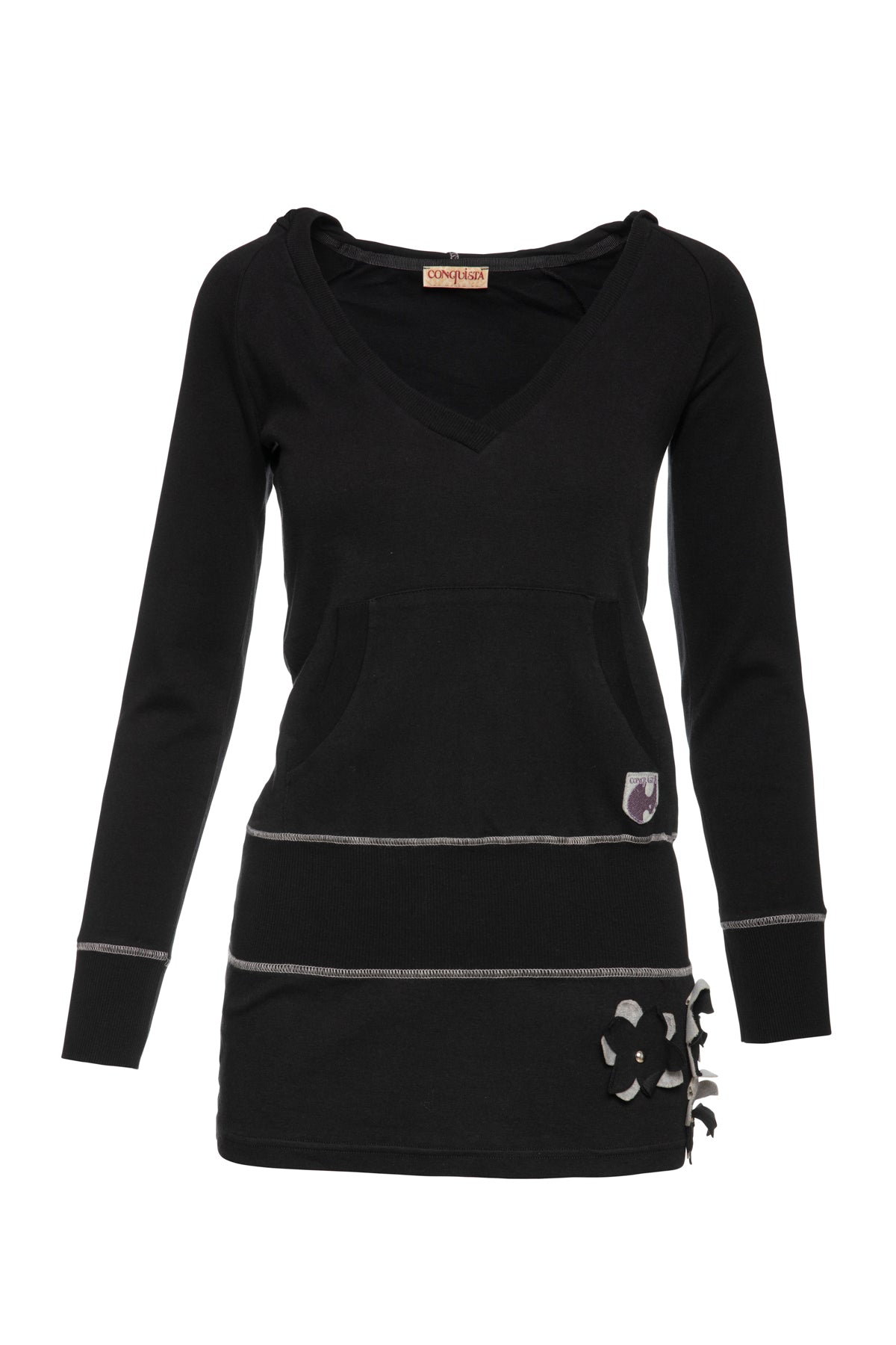 Women’s Hooded Black Tunic With Appliqué Detail Conquista
