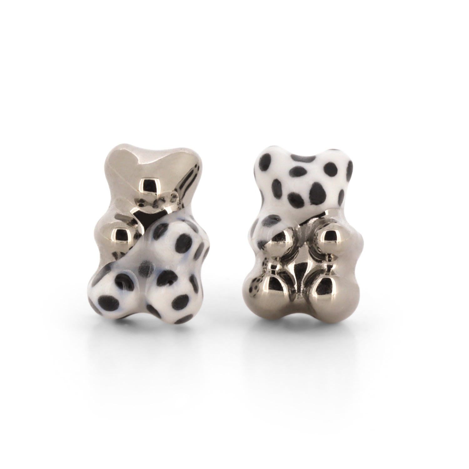 Women’s Gummy Bear Stud Earrings - Polka Dot Platinum Dipped CjÂ·314