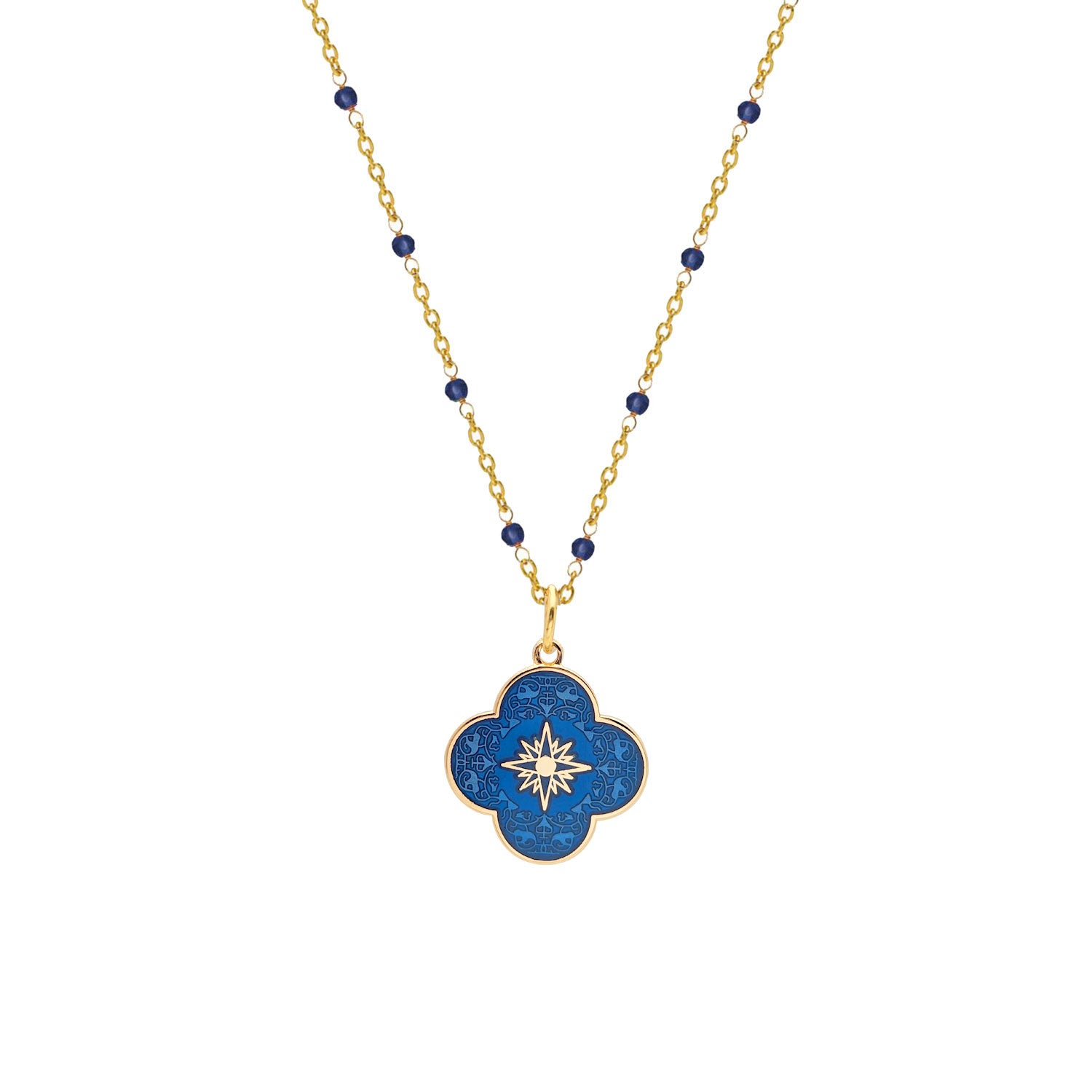 Women’s Fancy Sapphire Rosary With Petal Star Cross Enamel Medal Royal Blue Mirabelle Jewellery