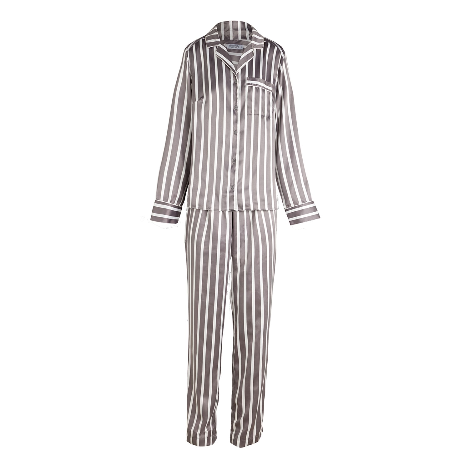 Women’s Grey Lotus Stripe Satin Pyjama Small Gingerlilly Sleepwear