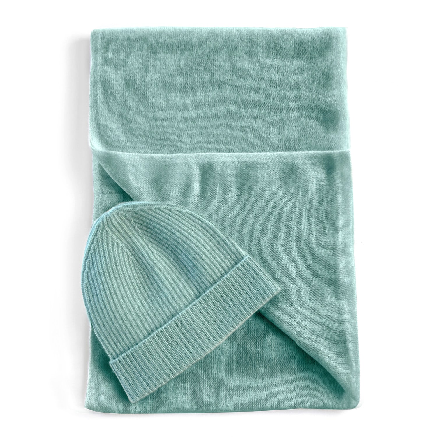 Women’s Oslo Cashmere Large Scarf & Rib Beanie Set In Aqua Green Cheeky Goats