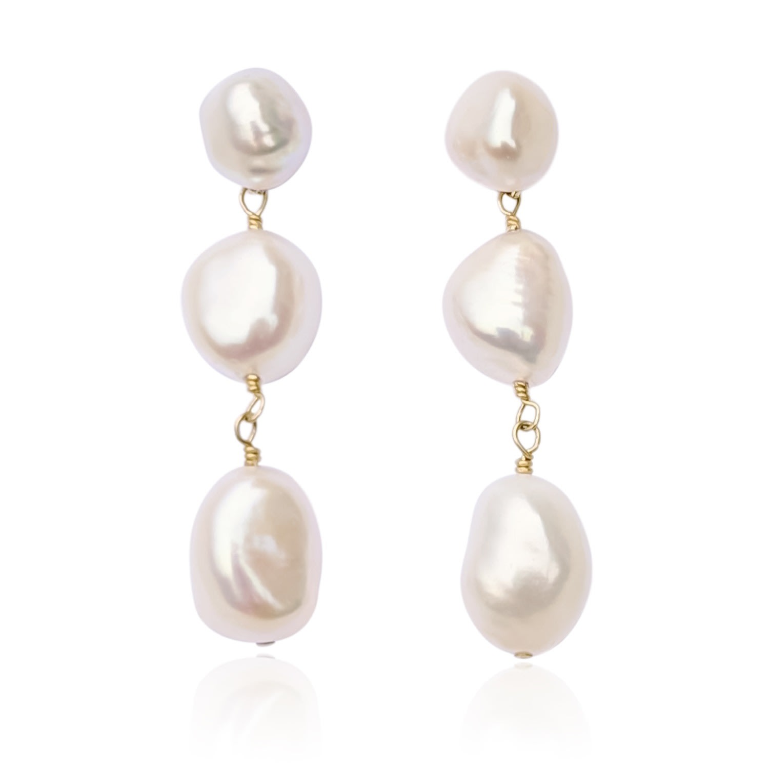 Women’s Laila Three Pearl Drop Gold Filled Earrings Kiri & Belle