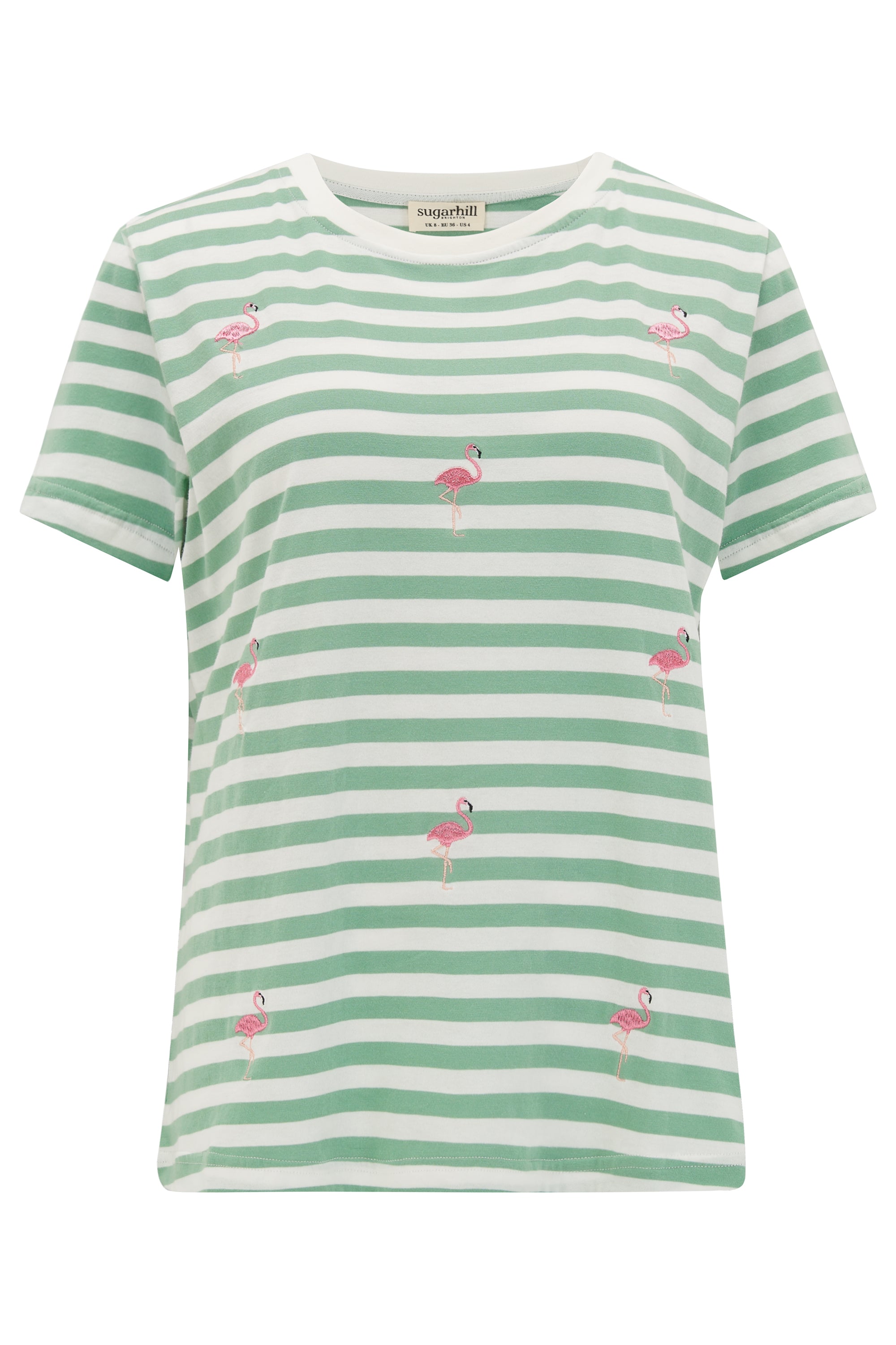 Women’s Green / White Maggie T-Shirt Off-White/Green, Flamingo Embroidery Extra Small Sugarhill Brighton