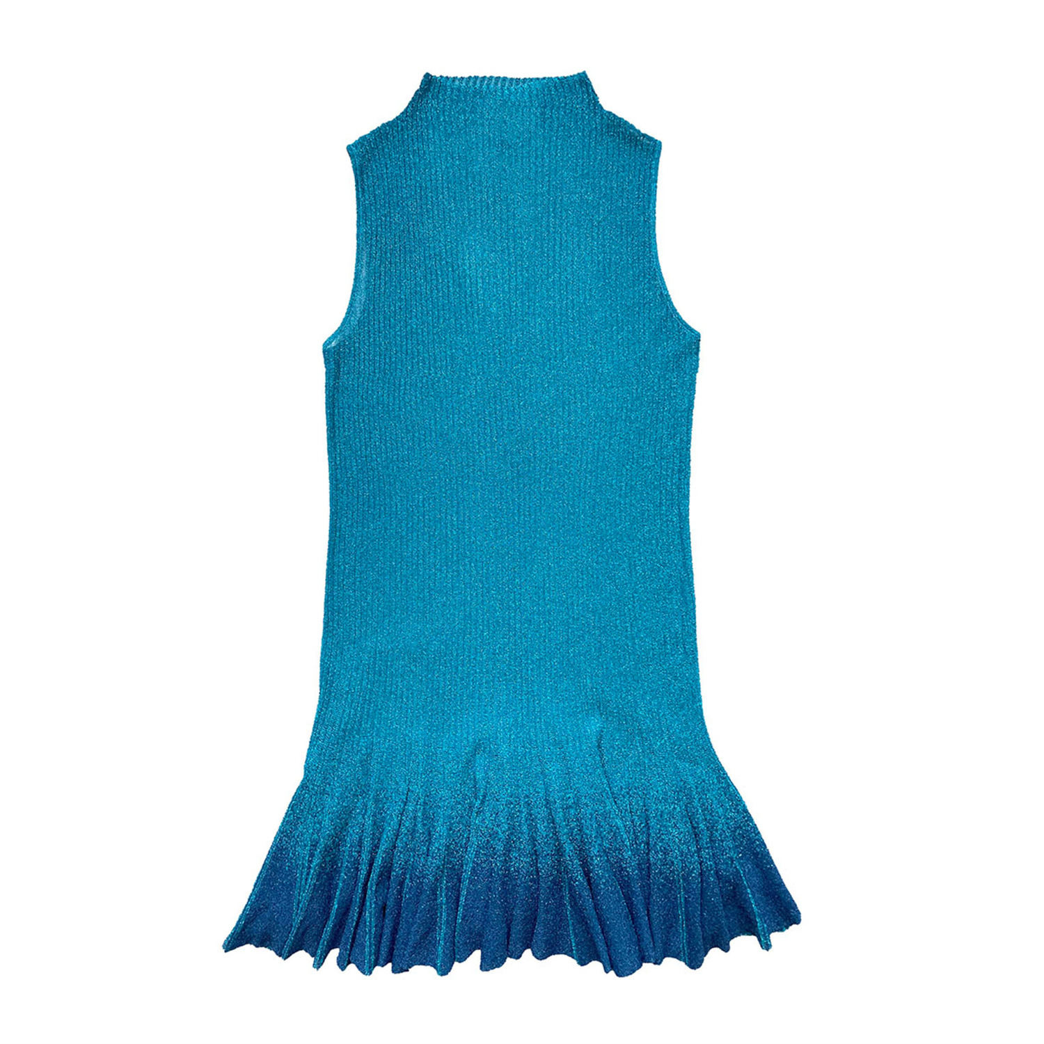 Women’s Blue Lurex Metallic Flying Ribbed Knit Mini Dress Medium Arto.