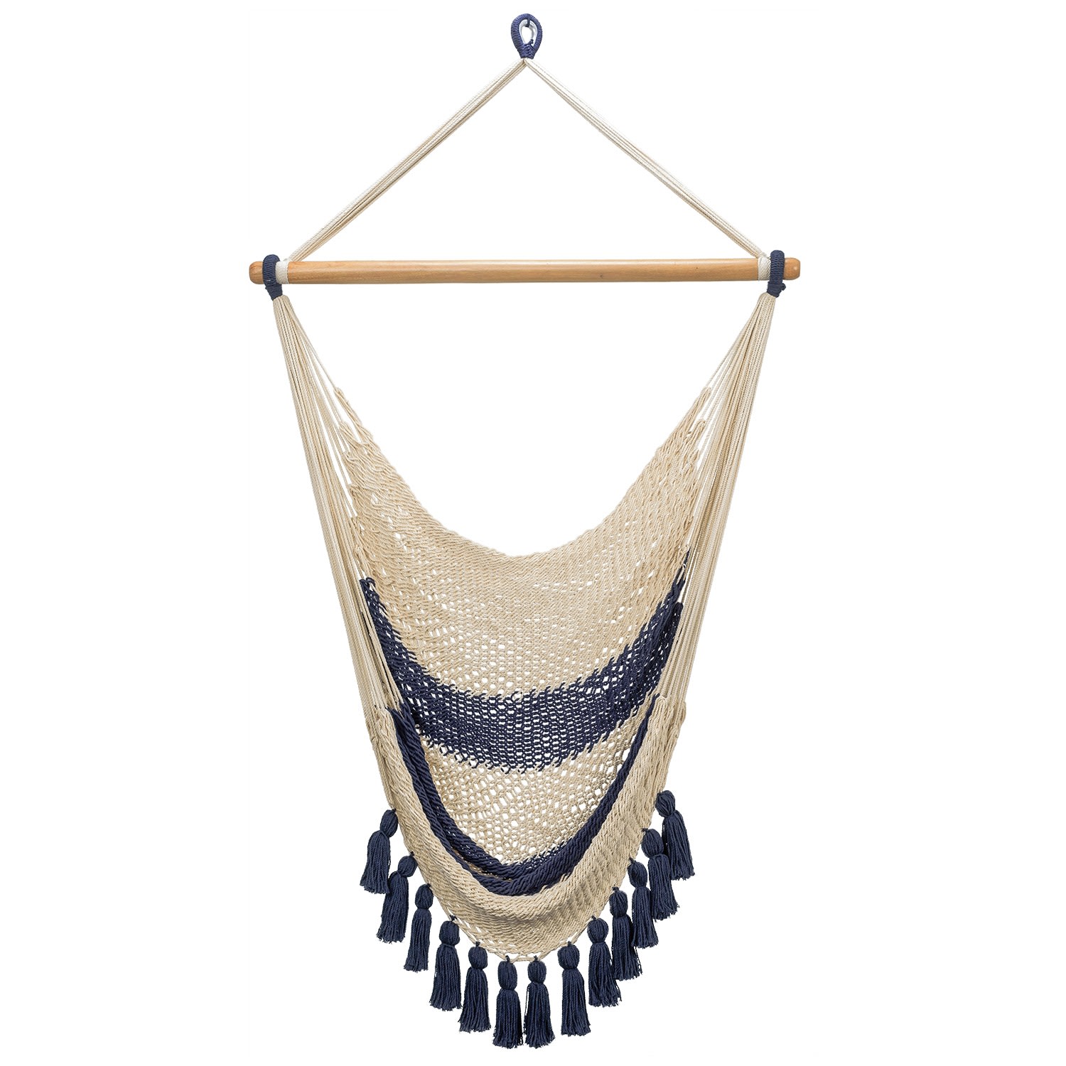 Neutrals / Blue Colonial Navy Blue Cotton Hammock Swing With Tassels Artissanos