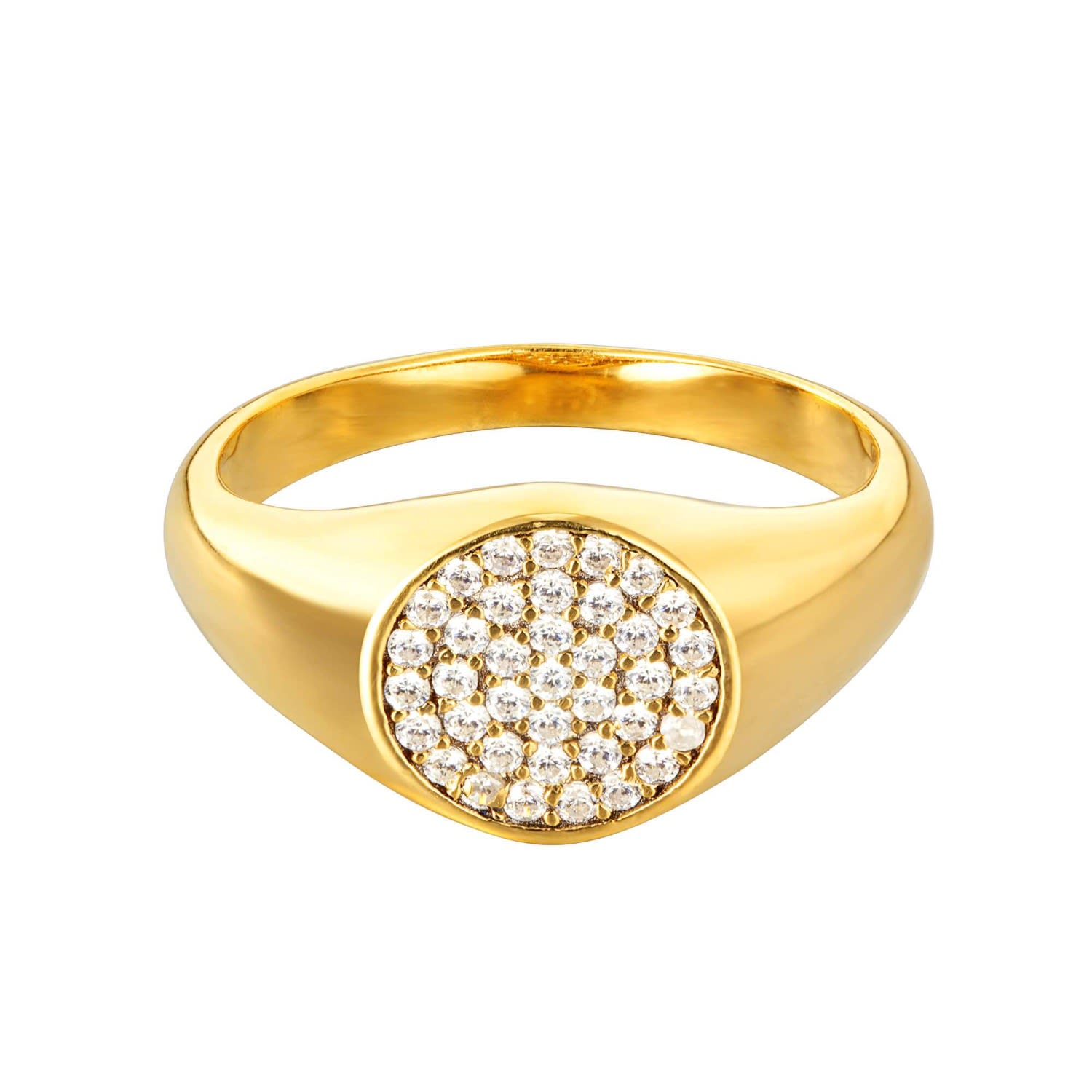 Women’s 22Ct Gold Vermeil Round Pave Signet Seol + Gold