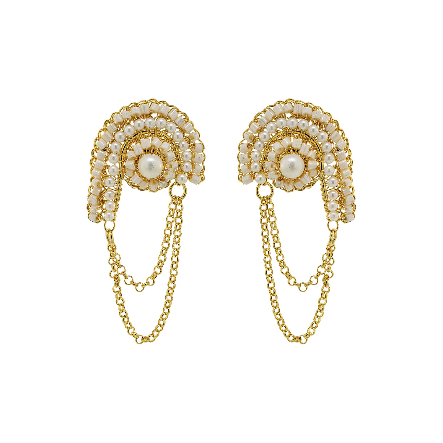 Women’s Gold / White Pearl & Gold Freya Handmade Crochet Earrings Lavish by Tricia Milaneze