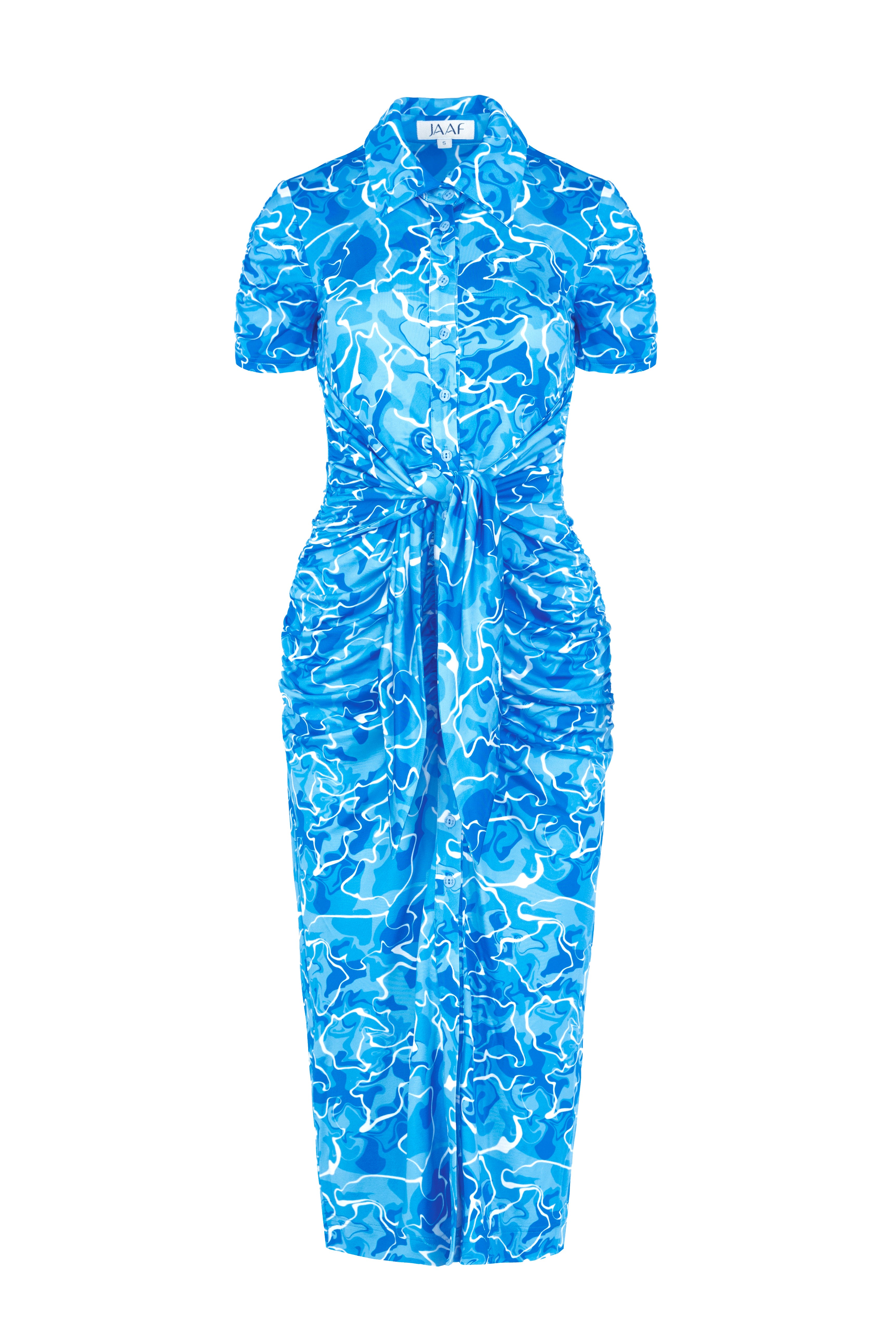 Women’s Blue Stretch-Jersey Midi Dress In Pool Water Print Medium Jaaf