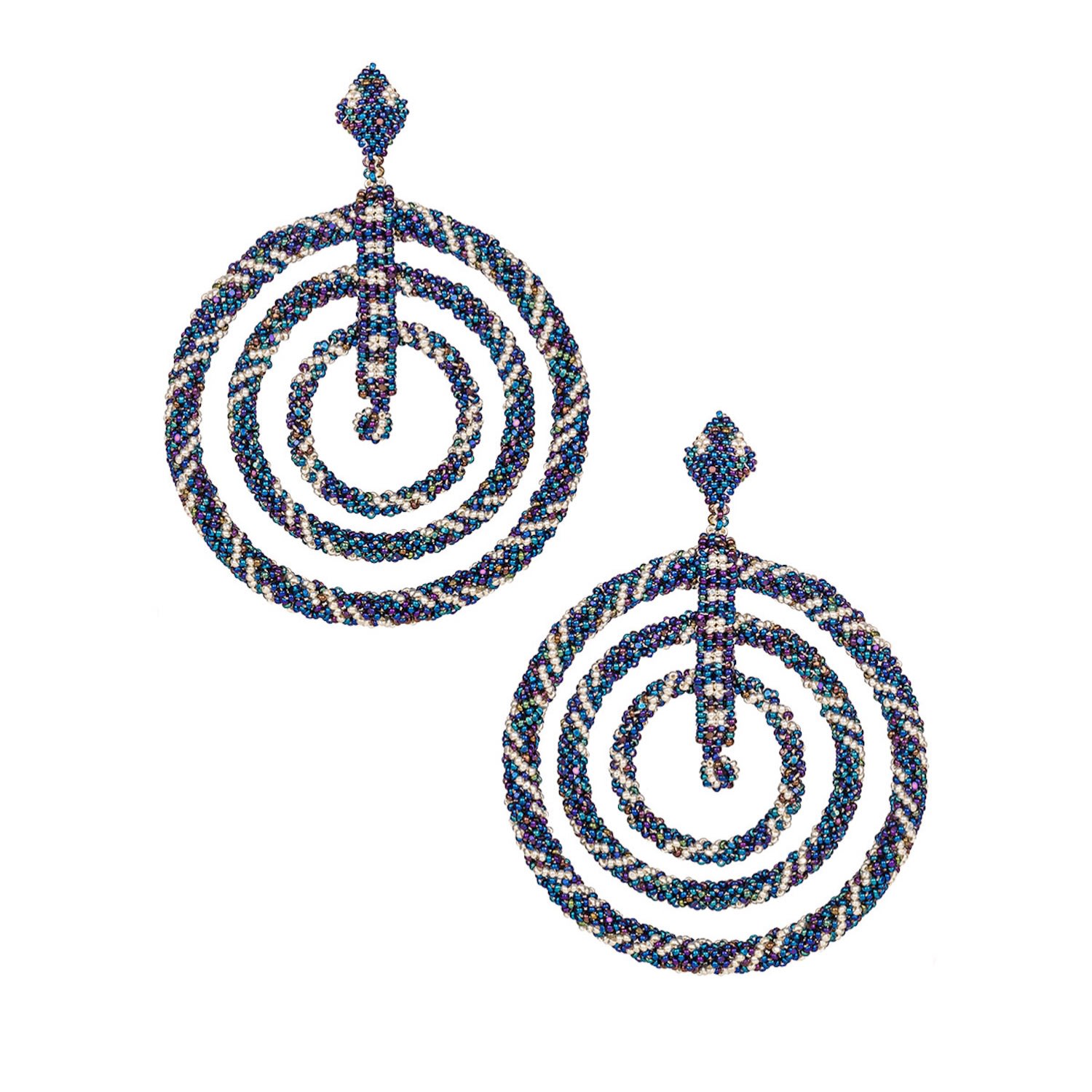 Women’s Spiral Snake Earrings - Iridescent Blue, Silver Kuu