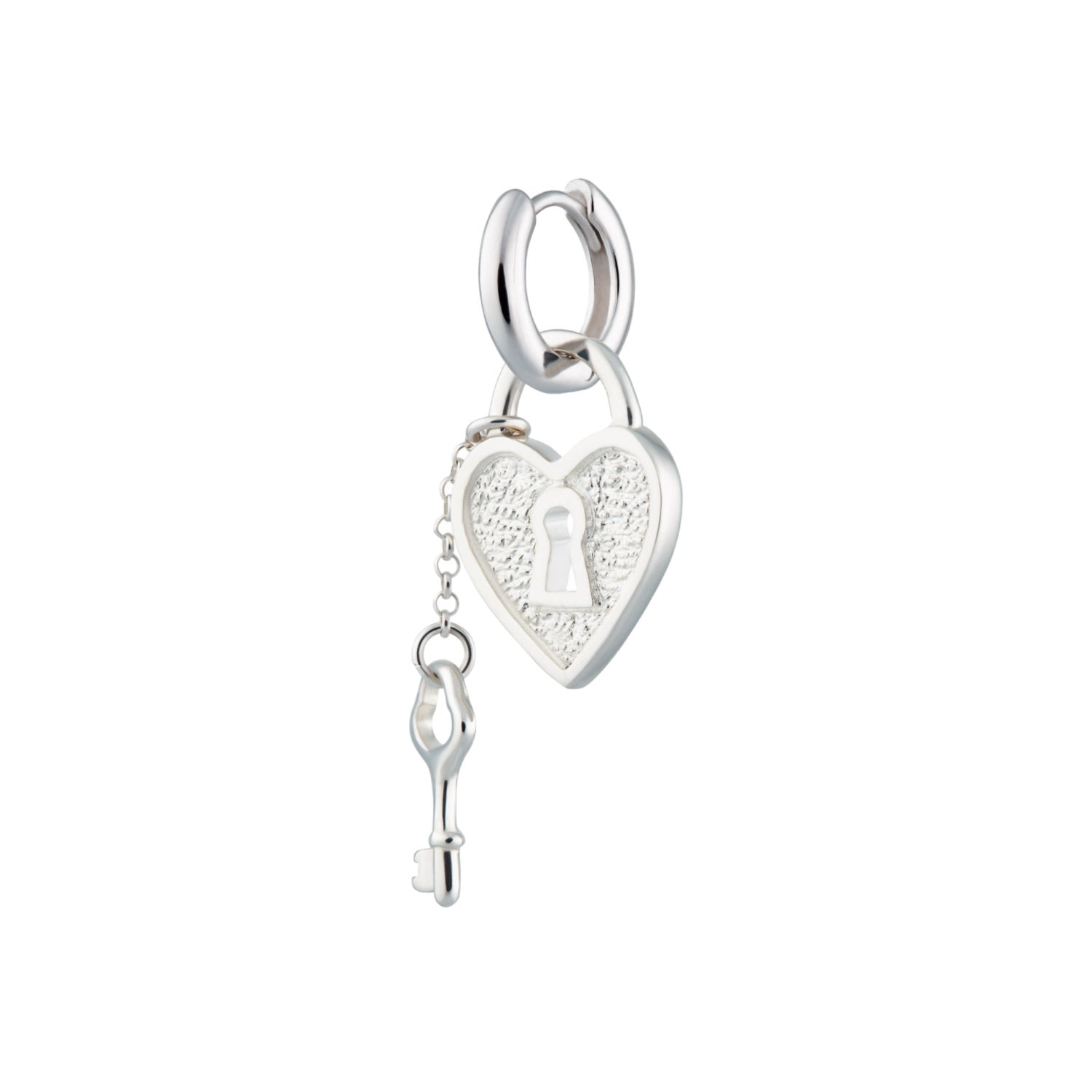 Women’s Silver Heart Padlock And Key Single Huggie Earring Scream Pretty