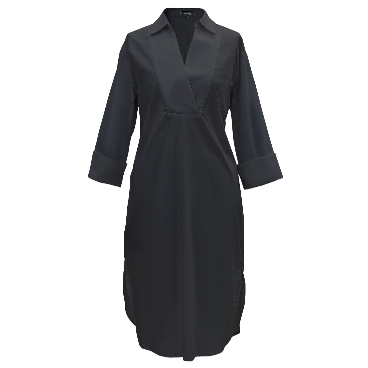 Women’s Minimalist Cotton Shirt Dress - Black Extra Small Smart and Joy