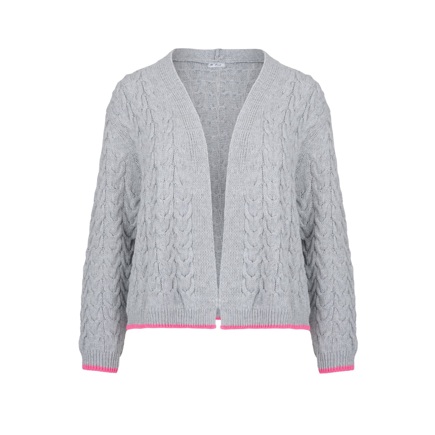 Women’s Cashmere Mix Double Ply Cable Knitted Cardigan Grey One Size At Last...