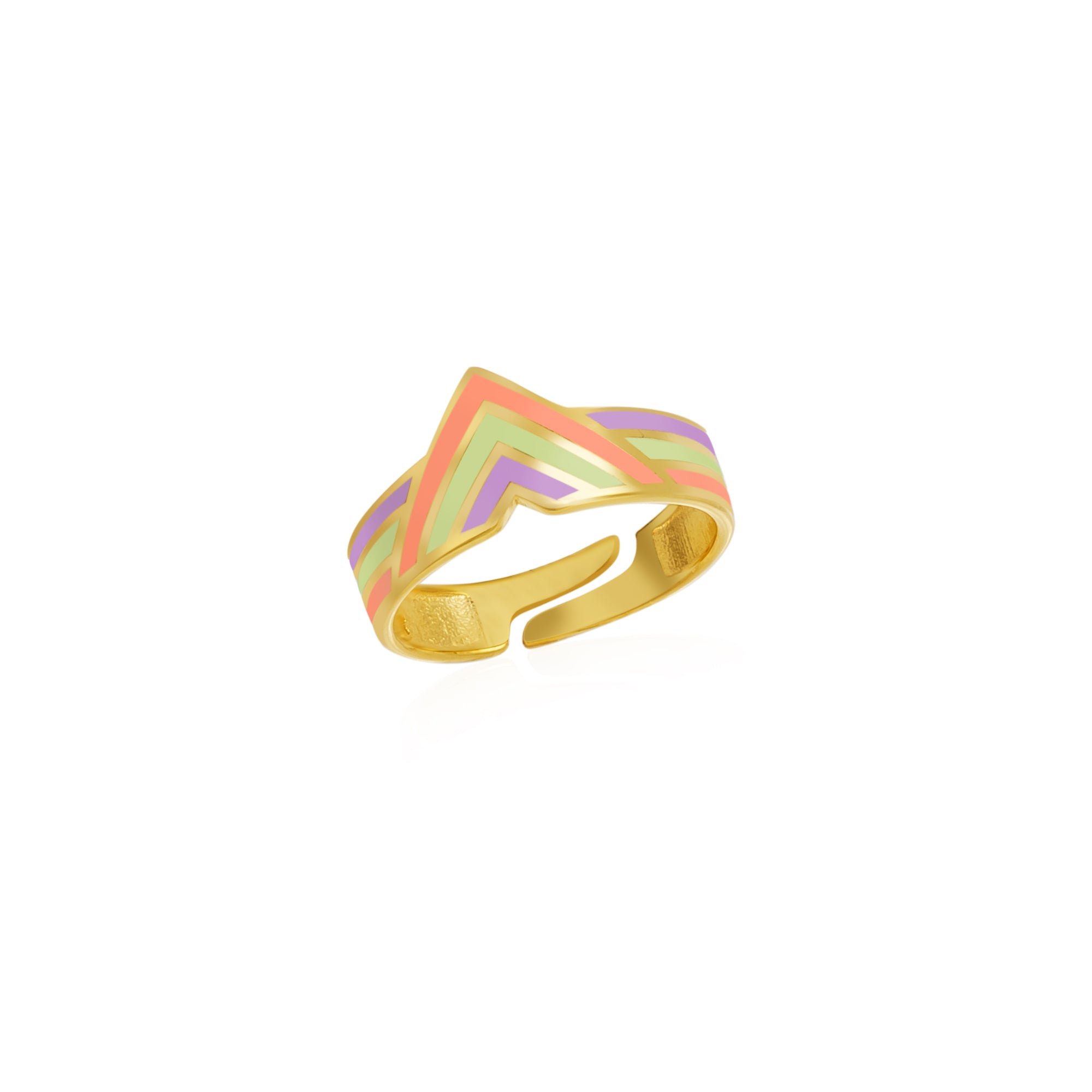 Women’s Gold Enamel Pink Four Color Sterling Silver Arrow Band Ring Spero London