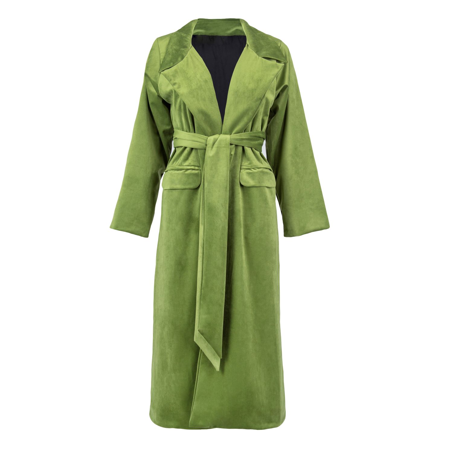 Women’s Charlotte Velvet Coat In Forest Green With Belt Medium Numbat