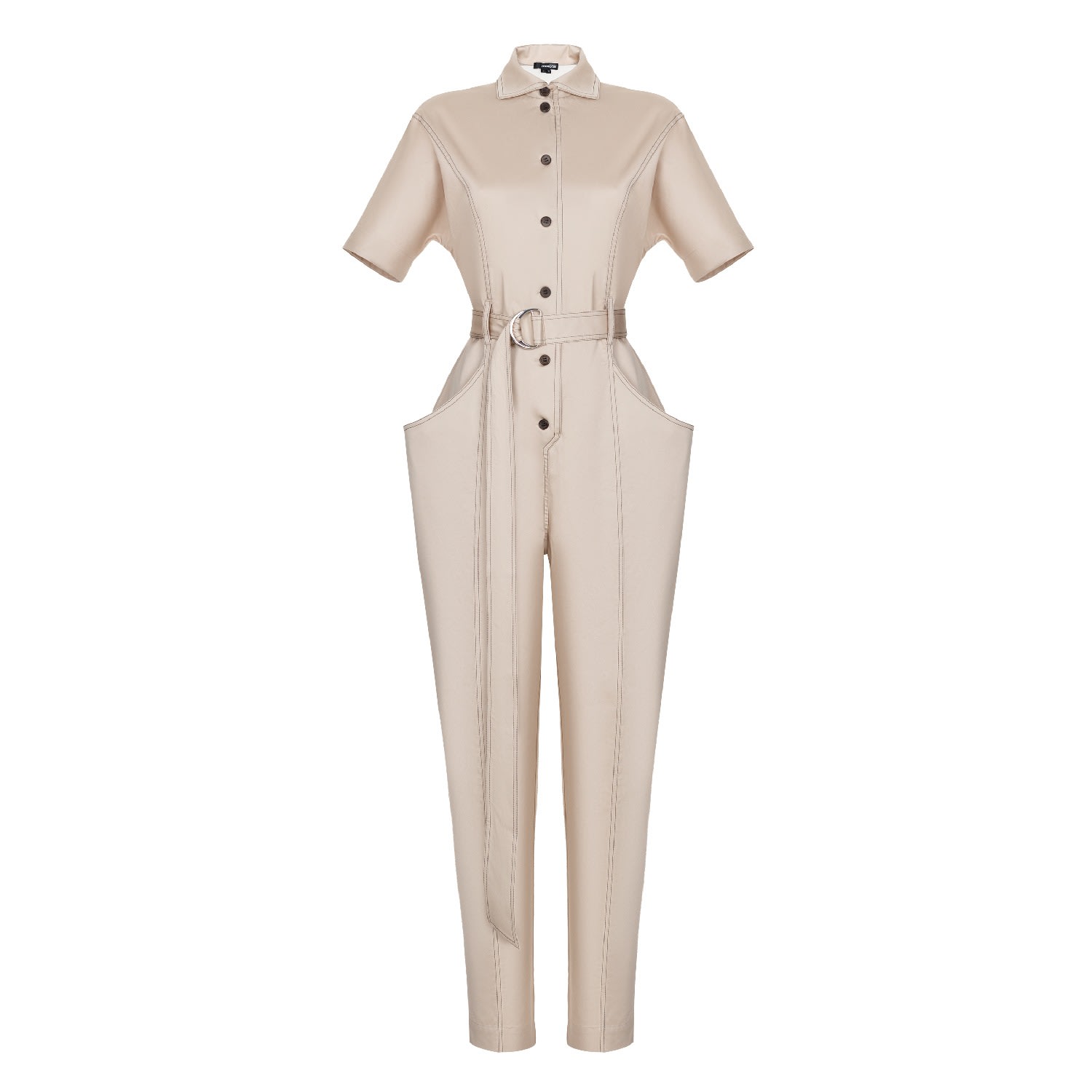 Women’s Neutrals Jumpsuit Kioto Short Sleeves Cotton- Beige Medium Monosuit