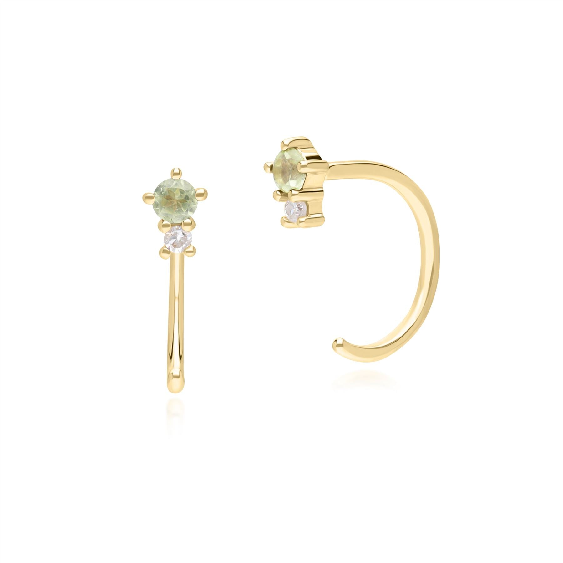 Women’s Gold / Green Peridot & Diamond Pull Through Hoop Earrings In Yellow Gold Gemondo