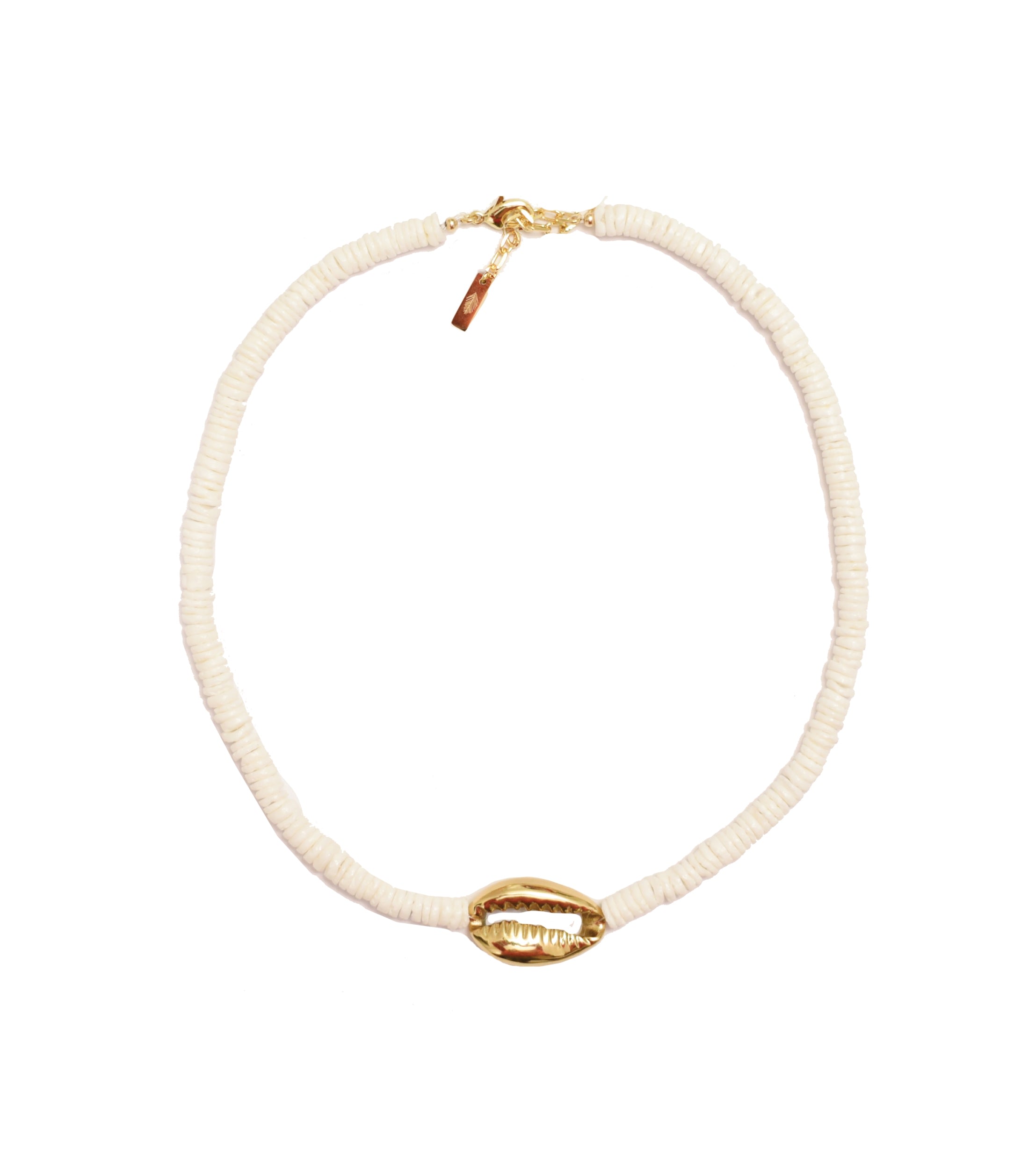 Women’s Heishi Gold Shell Necklace - White Adriana Pappas Designs