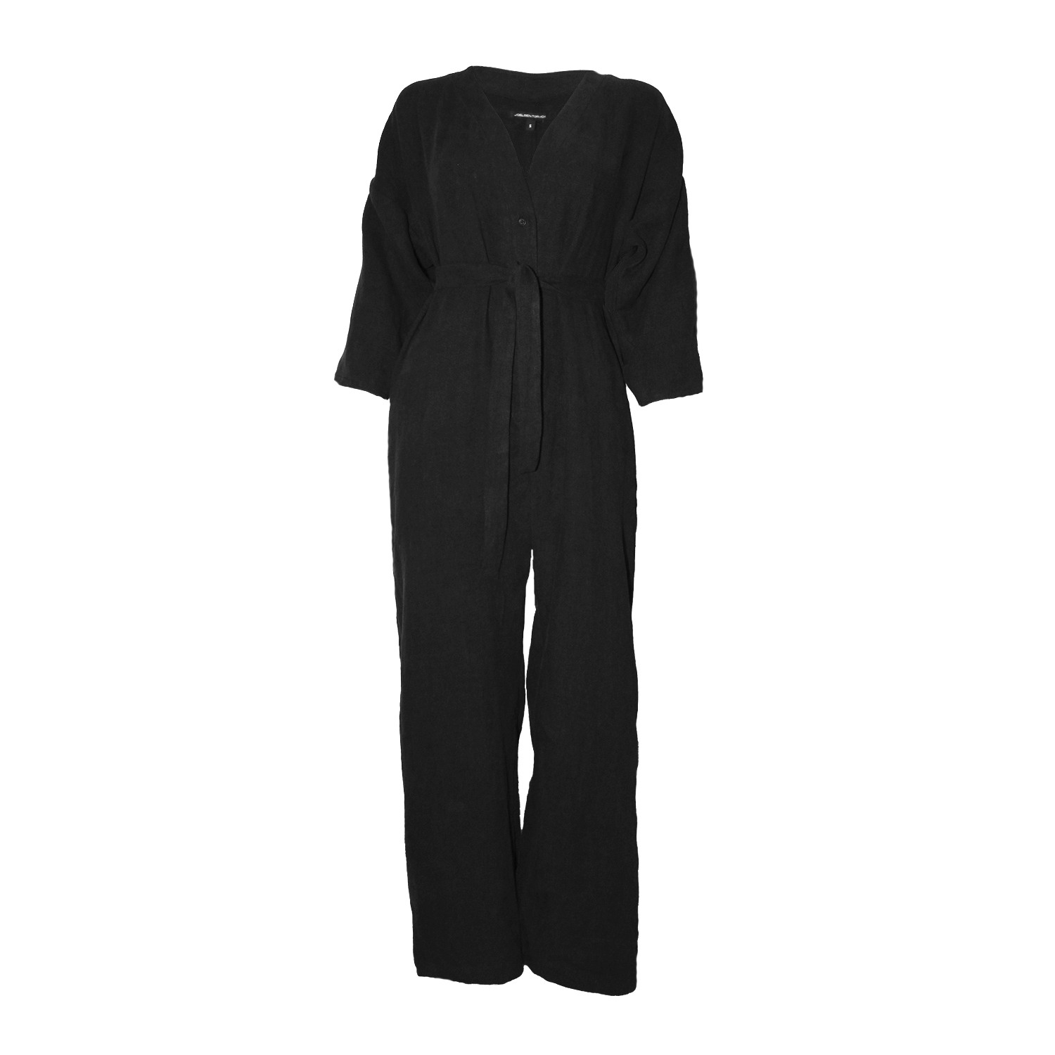 Women’s Wide Leg Button Down Belted Jumpsuit - Black Extra Large Joeleen Torvick