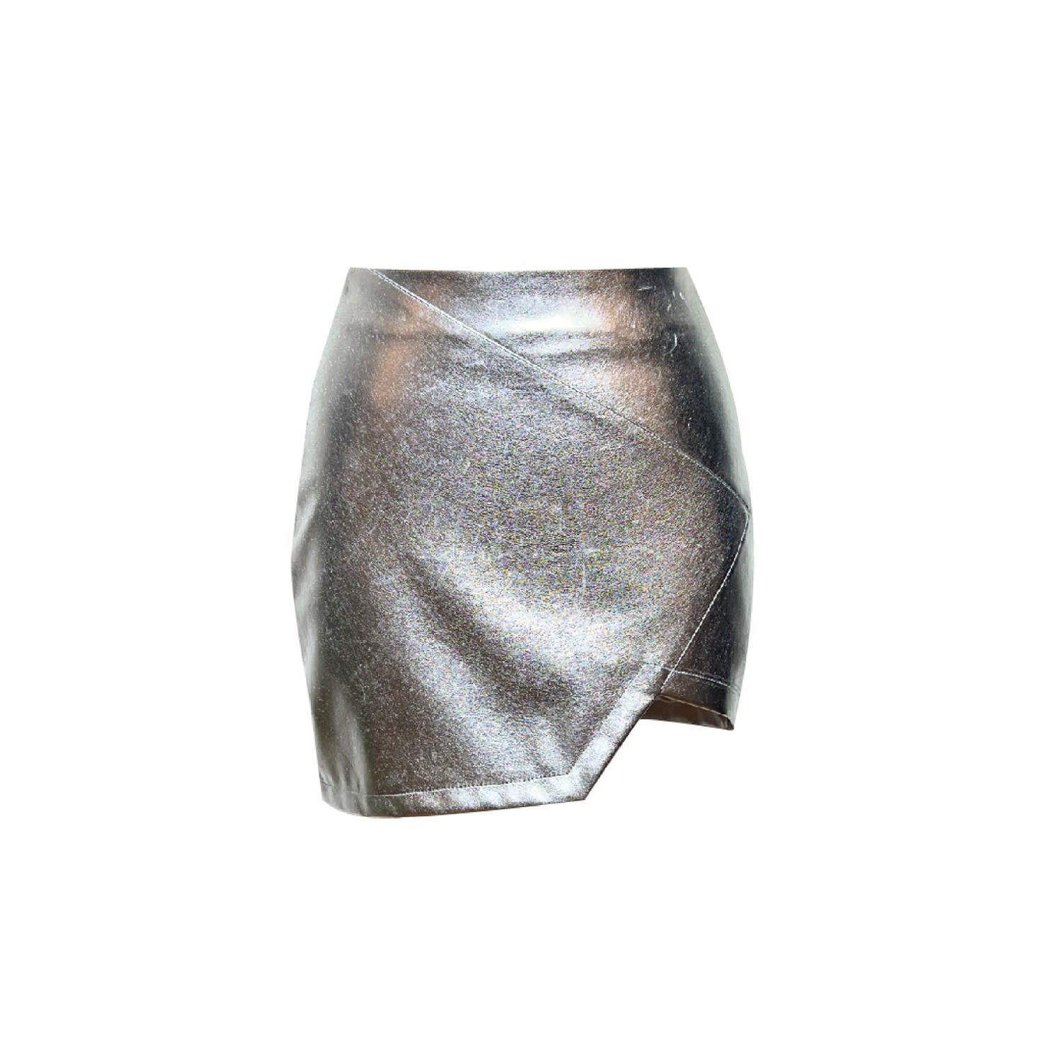 Women’s Grey Dian Asymmetric Vegan Leather Mini Skirt Large Nazli Ceren