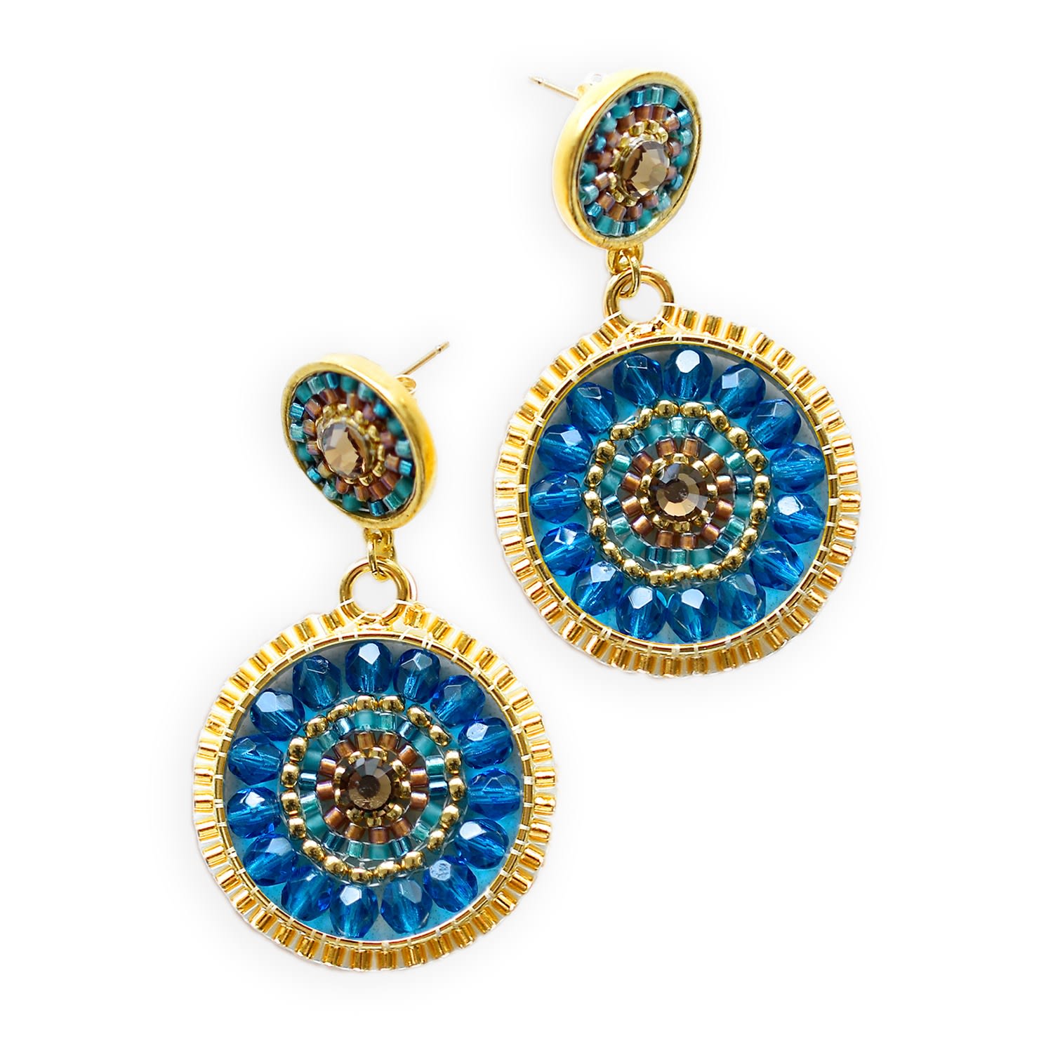 Women’s Blue Double Circle Statement Drop Earrings - Spirit Of Place Ocean Eden + Elie