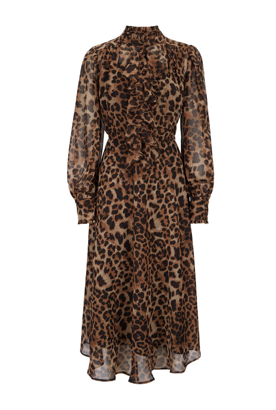 Women’s Brown Leopard Print Midi Ruffle Dress Extra Small James Lakeland