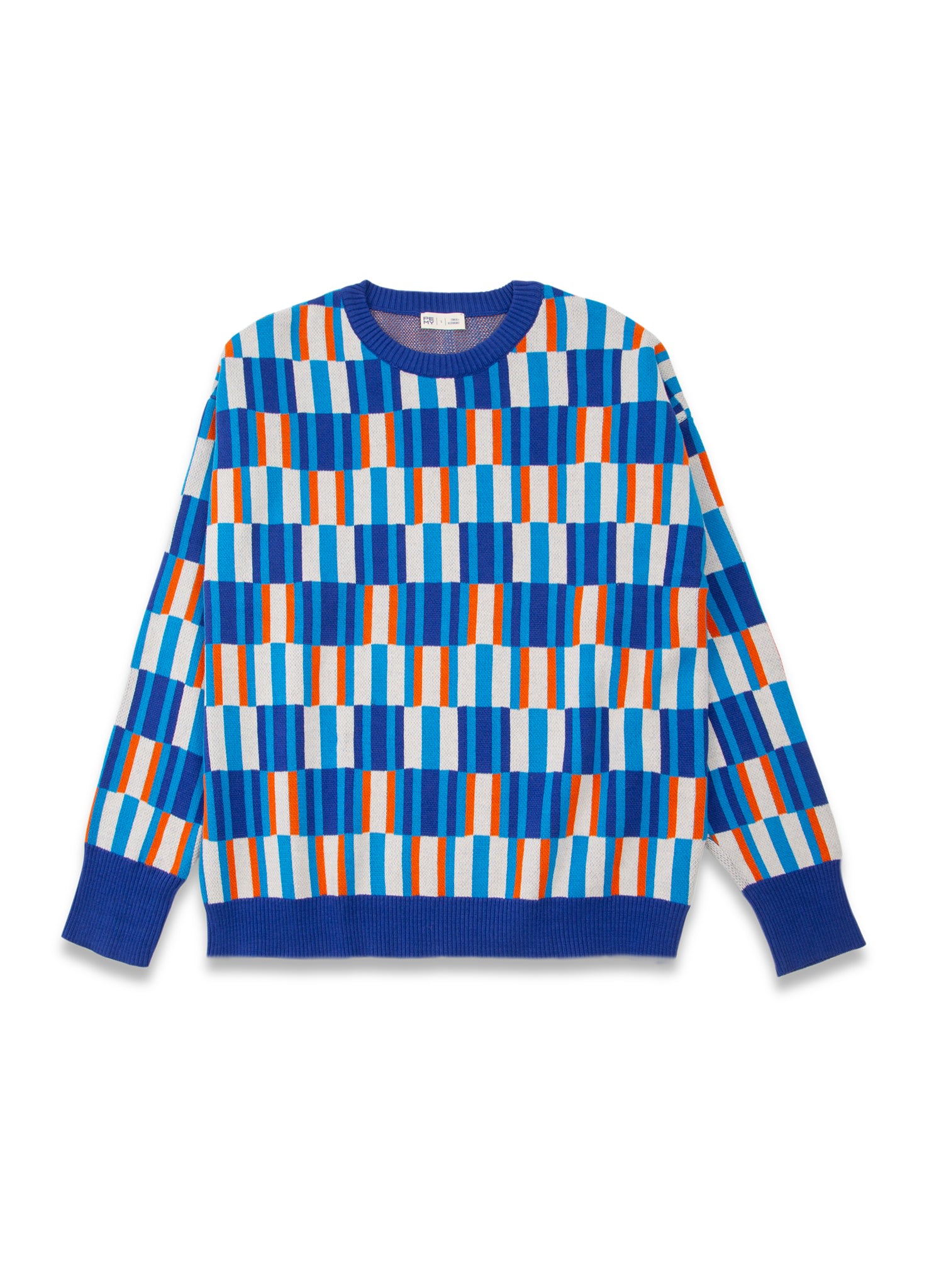 Women’s Yellow / Orange / Blue Pieces Oversize Jacquard Cotton Knit Sweater Small Pemy