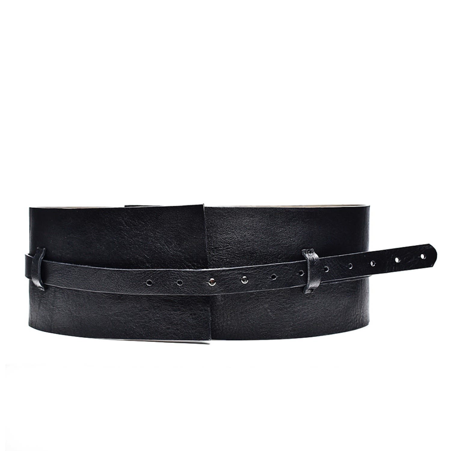 Women’s Double Wide Corset Leather Belt Black 30" Plik X Haya