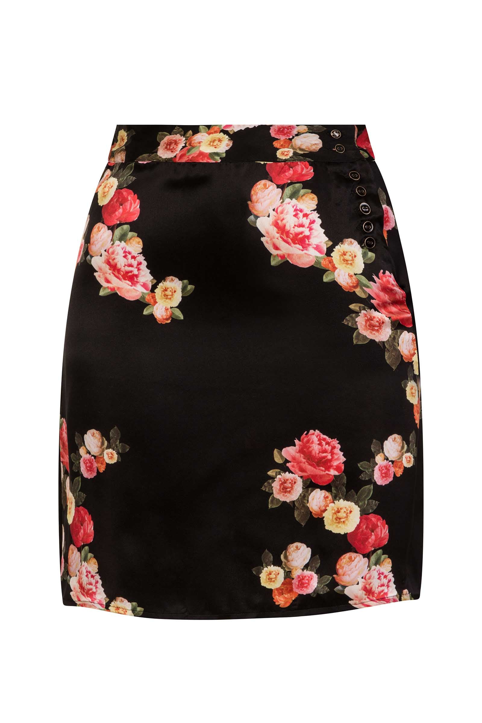 Women’s Black Peony Silk Mini Skirt Medium Sophie Cameron Davies