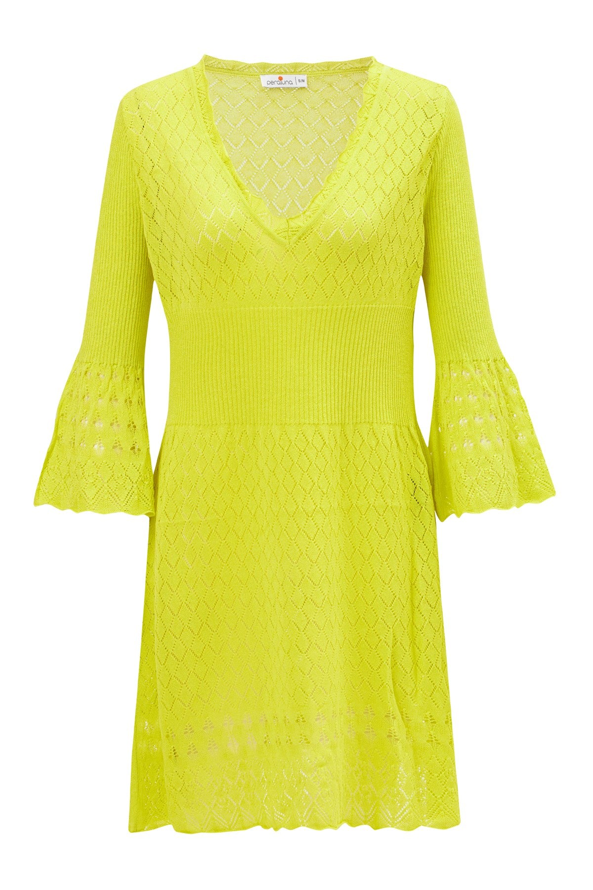 Women’s Green Yoho Openwork V-Neck Knit Mini Dress In Lime L/Xl Peraluna