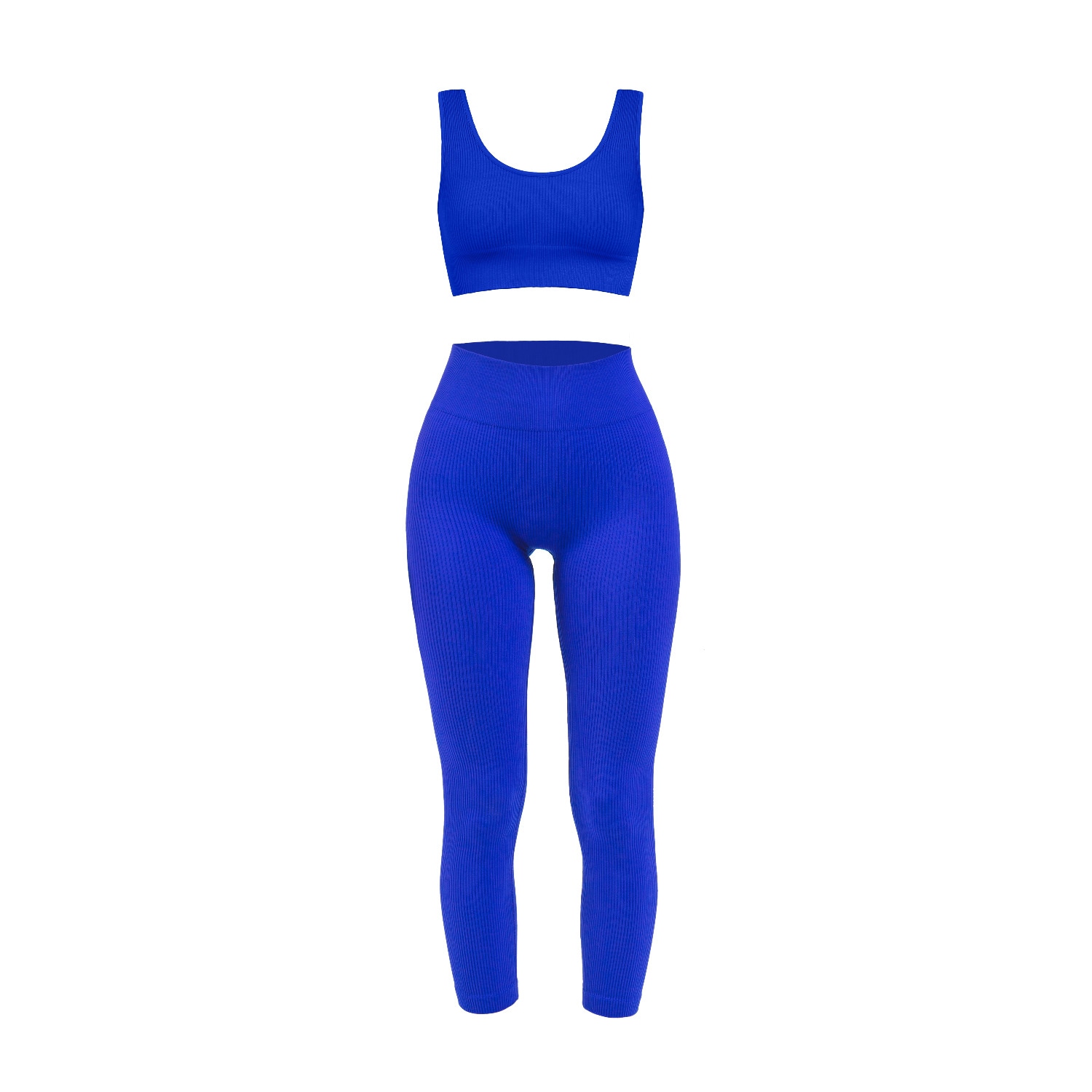 Ribbed Leggings & Ribbed Scoop Neck Bra Set - Cobalt Blue Large Nuttch