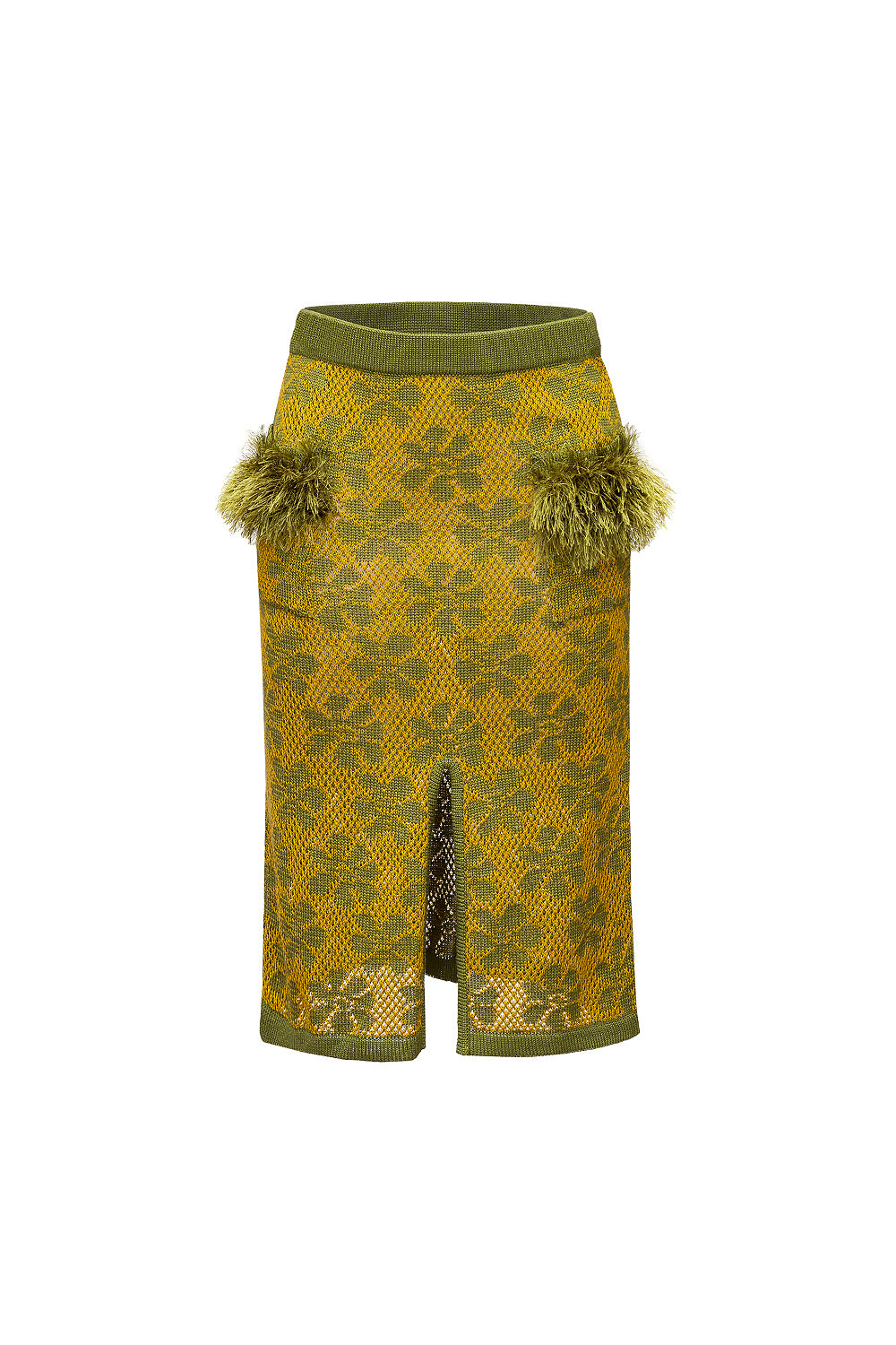 Women’s Green Knit Skirt With Handmade Knit Details Medium Andreeva