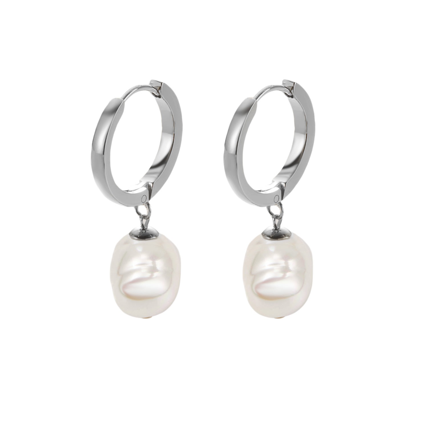 Women’s Timeless Baroque Pearl Huggies Earrings - Silver Me30