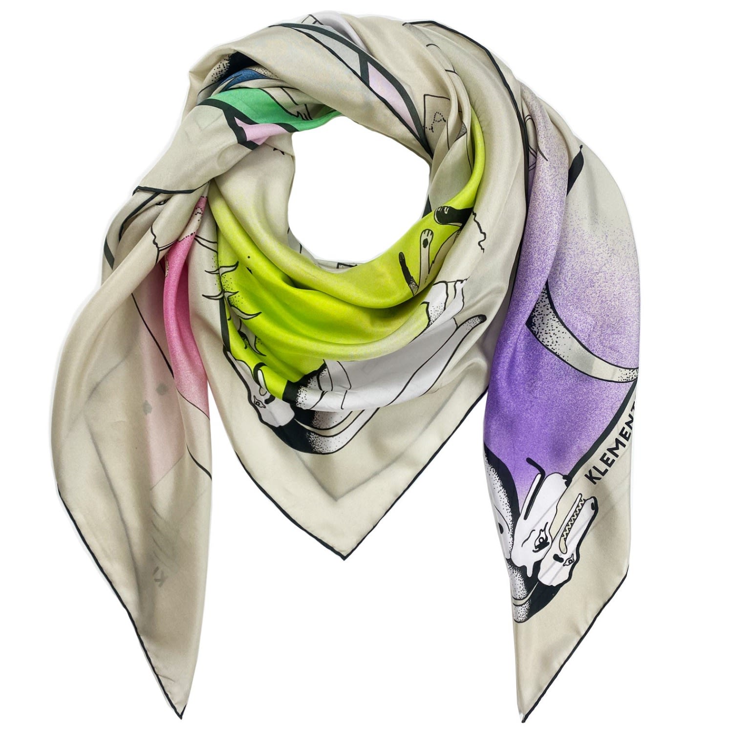 Women’s Silk Scarf In Celestial Cartoons Klements