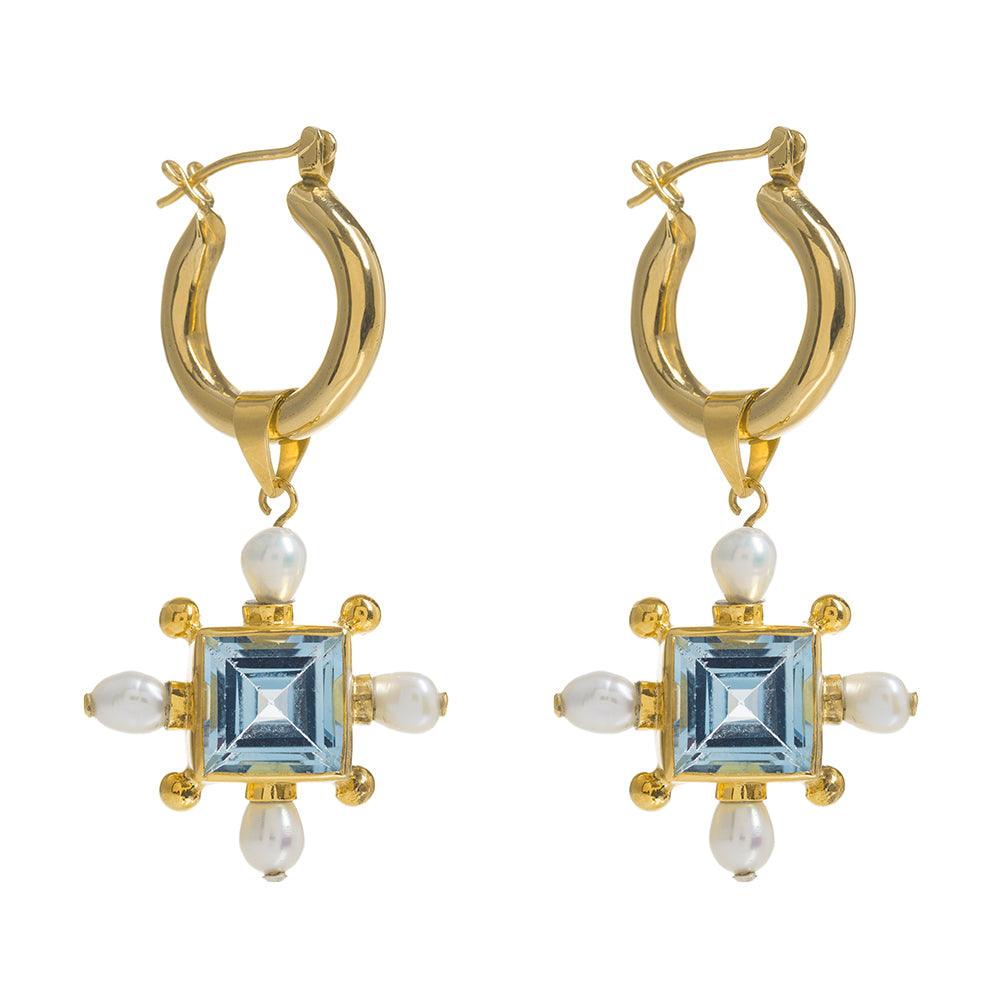 Women’s Gold / Blue / White Gold Mini Hoops With Blue Topaz Cross Pendant Freya Rose