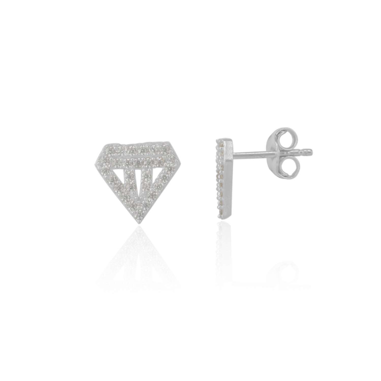 Women’s Diamond Shape Sterling Silver Stud Earring - Silver Spero London