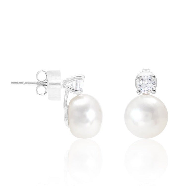 Women’s White Stella Cultured Freshwater Pearl & Crystal Stud Earrings Pearls of the Orient Online