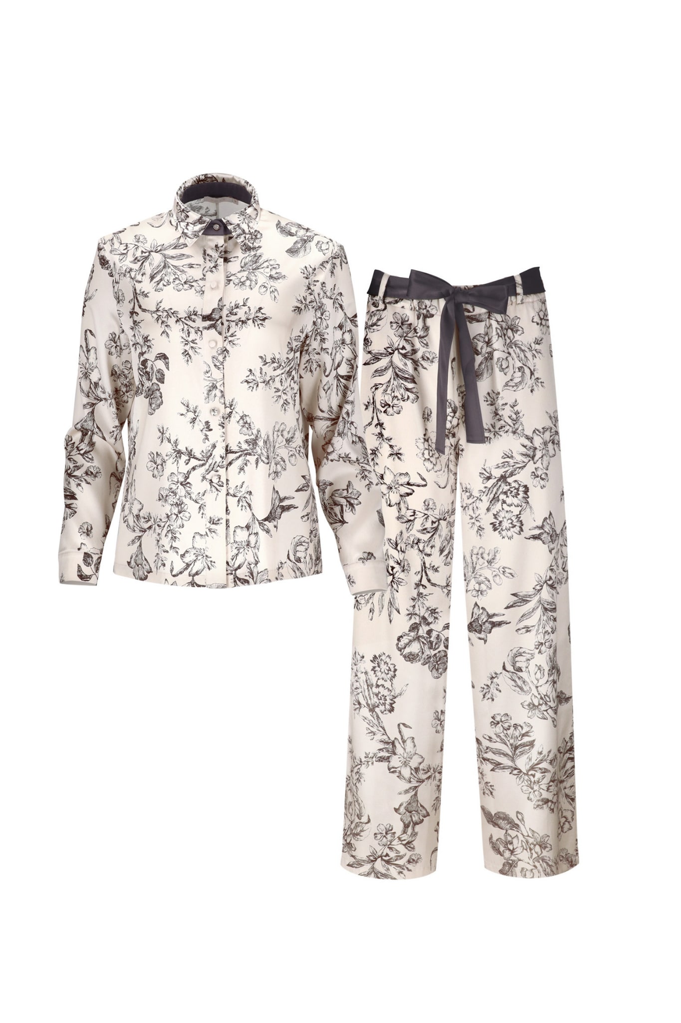 Neutrals Silk Shirt Set For Women ’Tyche’ In Floral Print Extra Small Alas Silk Renata Ambrazieje