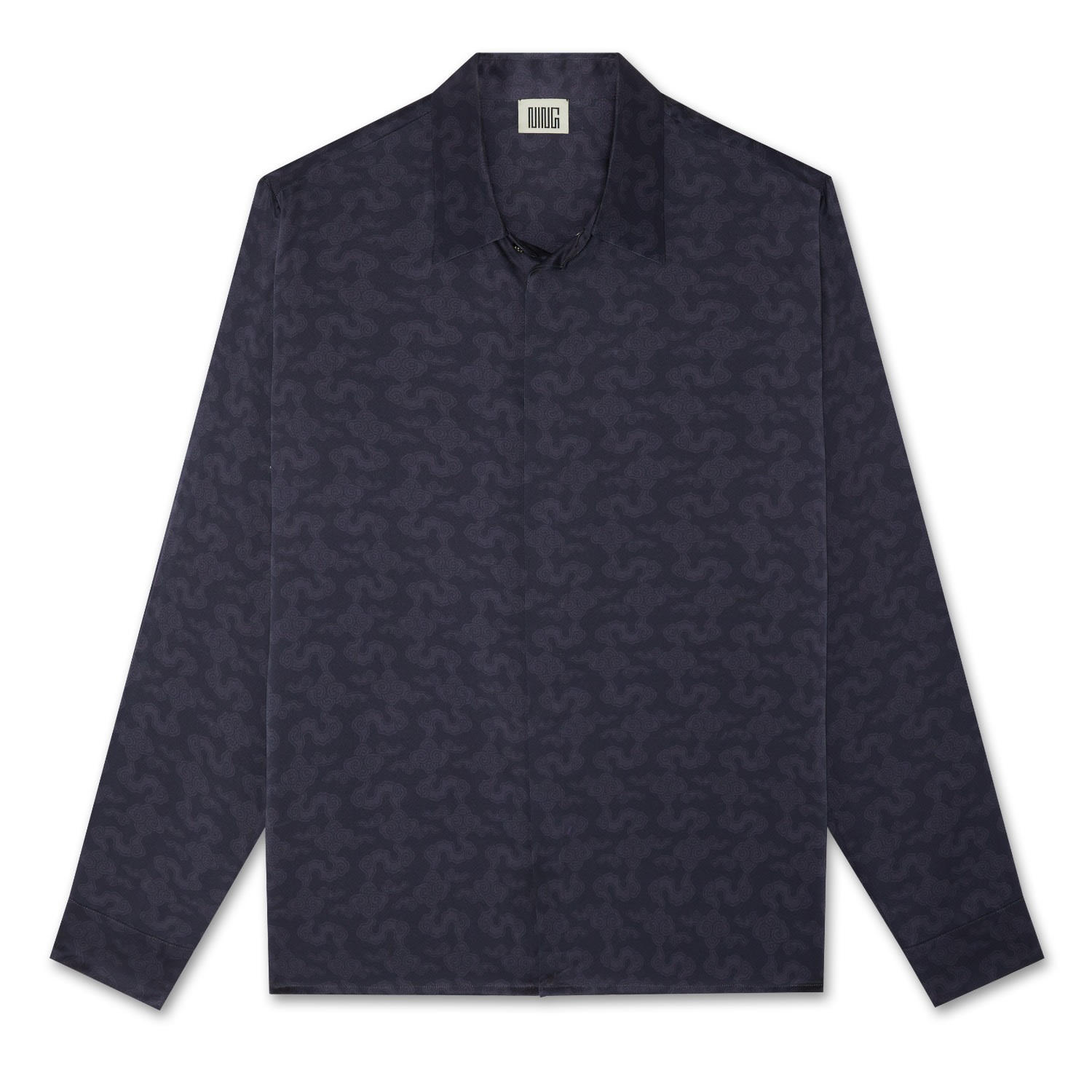 Men’s Blue Resort Cloud Mulberry Silk Shirt Inkling Small Ning Dynasty